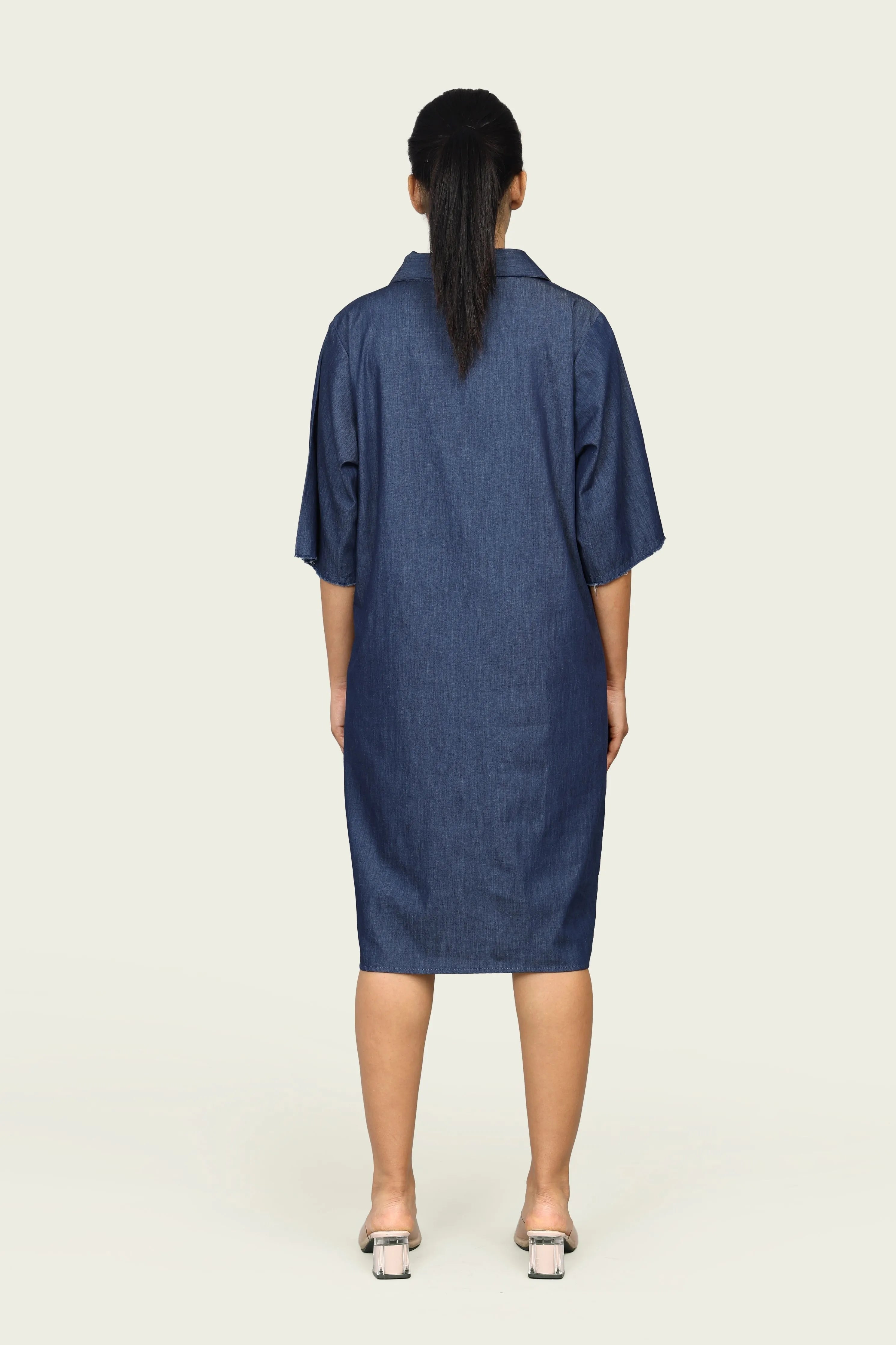 Denim Cotton One Piece Dress with Embroidery