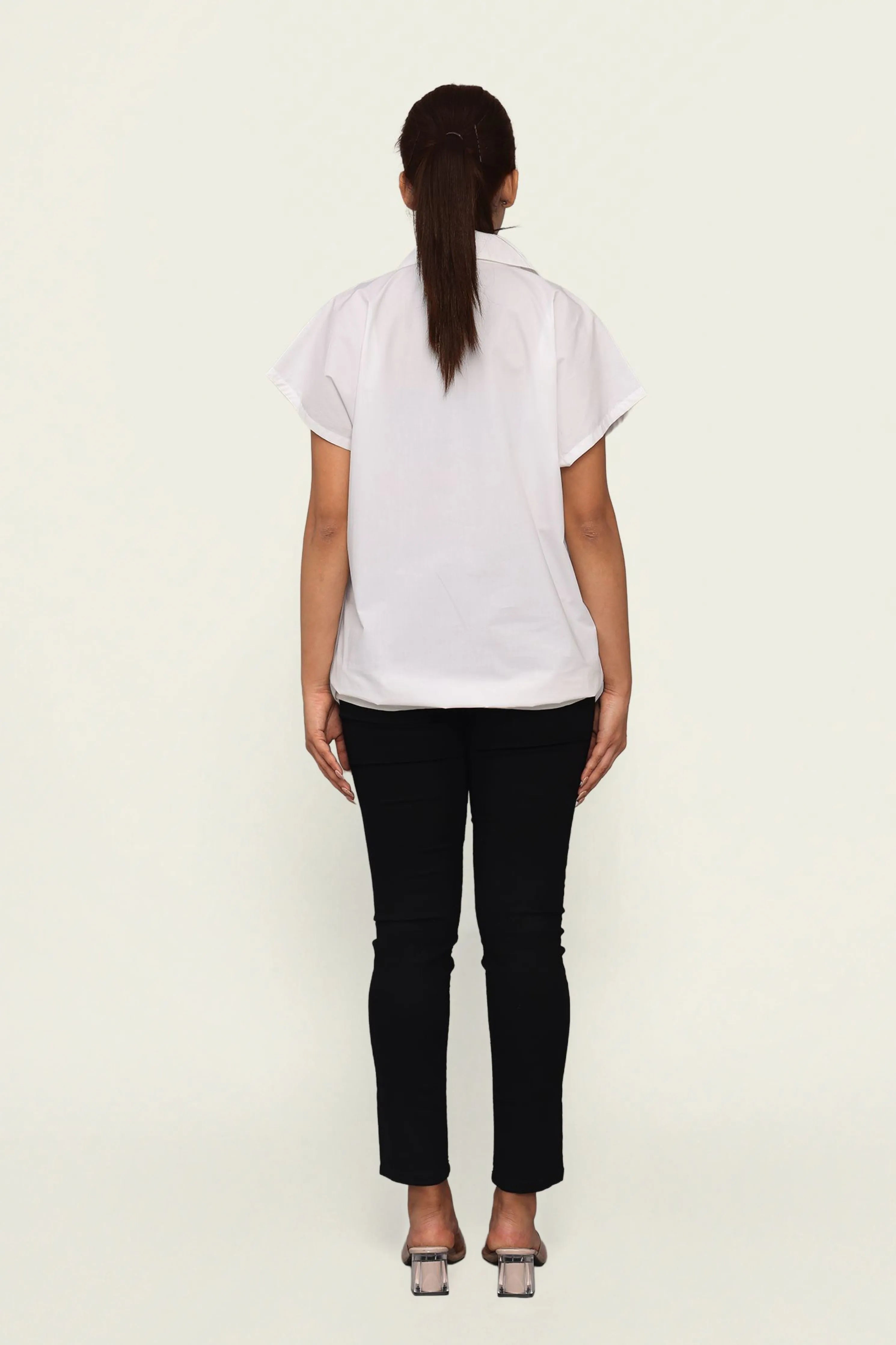 White Cotton Bomber shirt with Embroidery