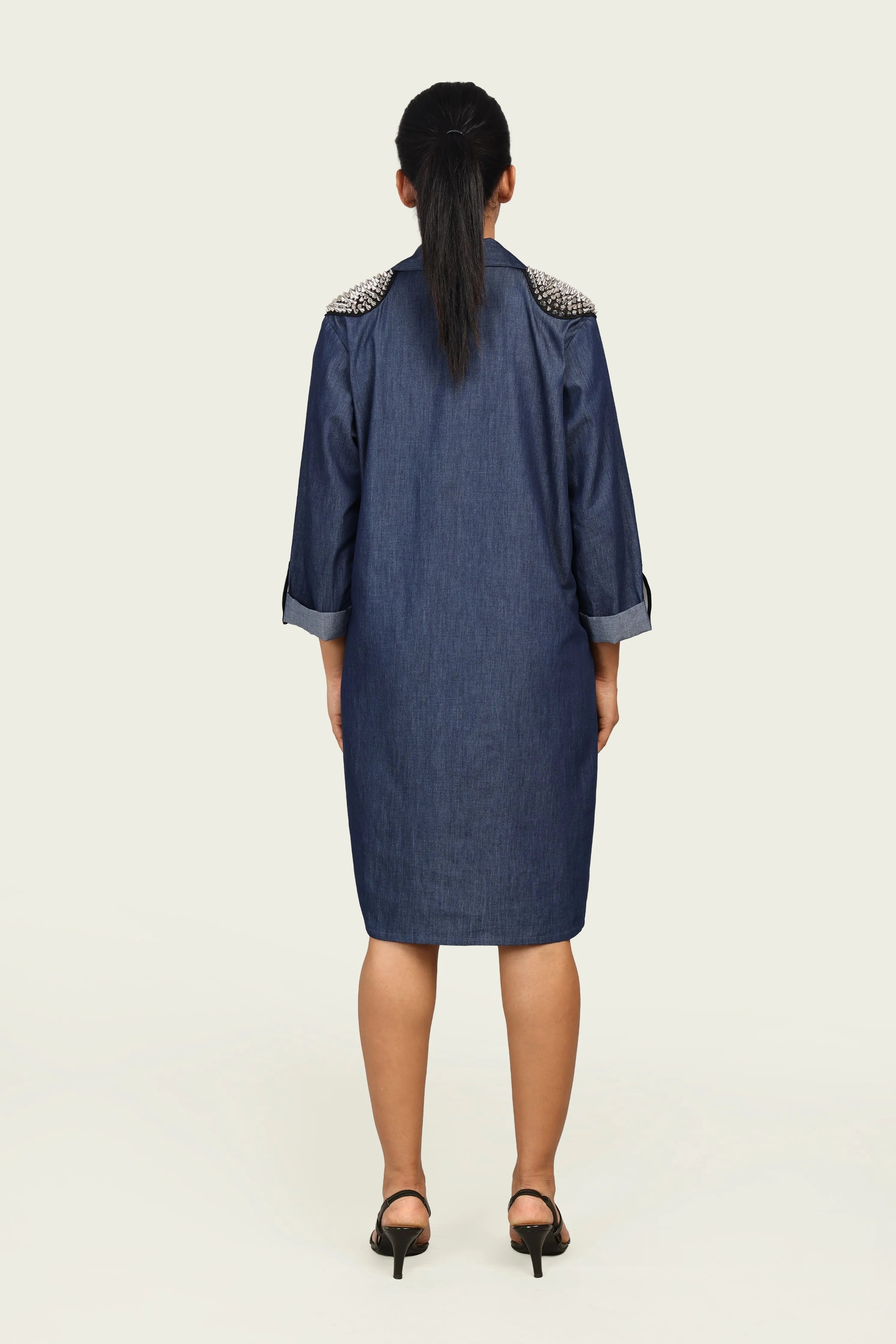 Denim Cotton Dress with Embroidery