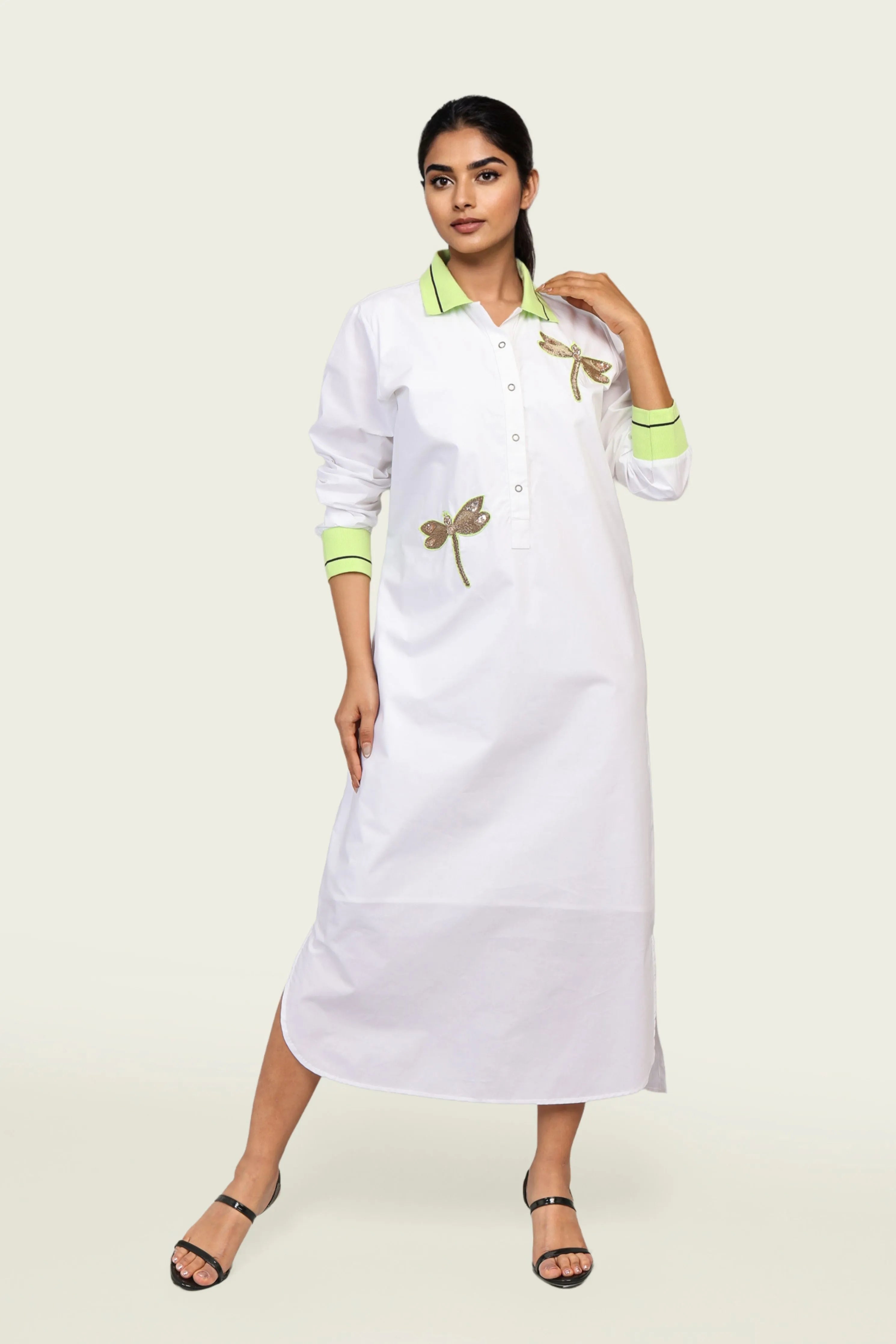 White Cotton Maxi Dress with Embroidery