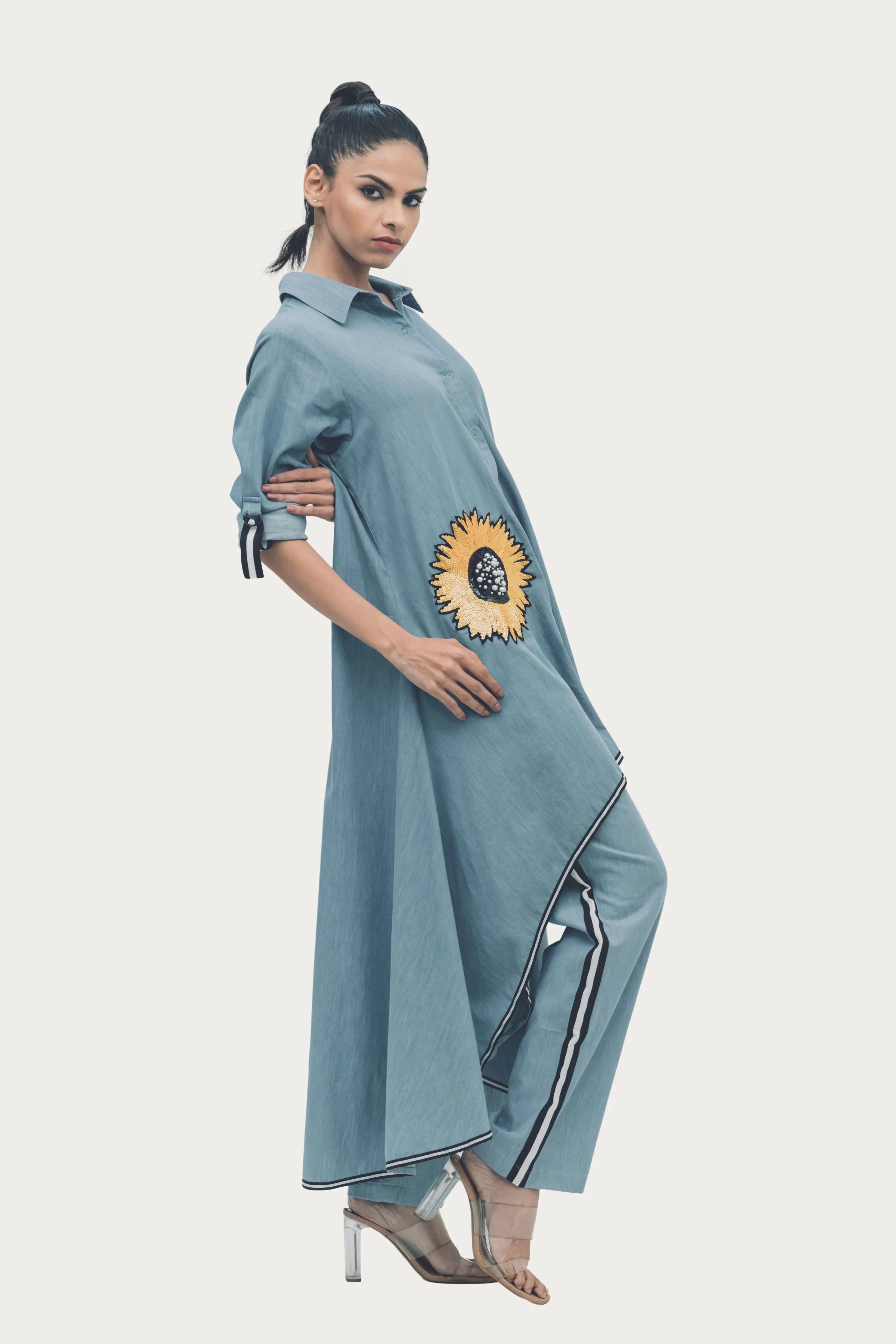 Blue Cotton Denim Tunic with Embroidery