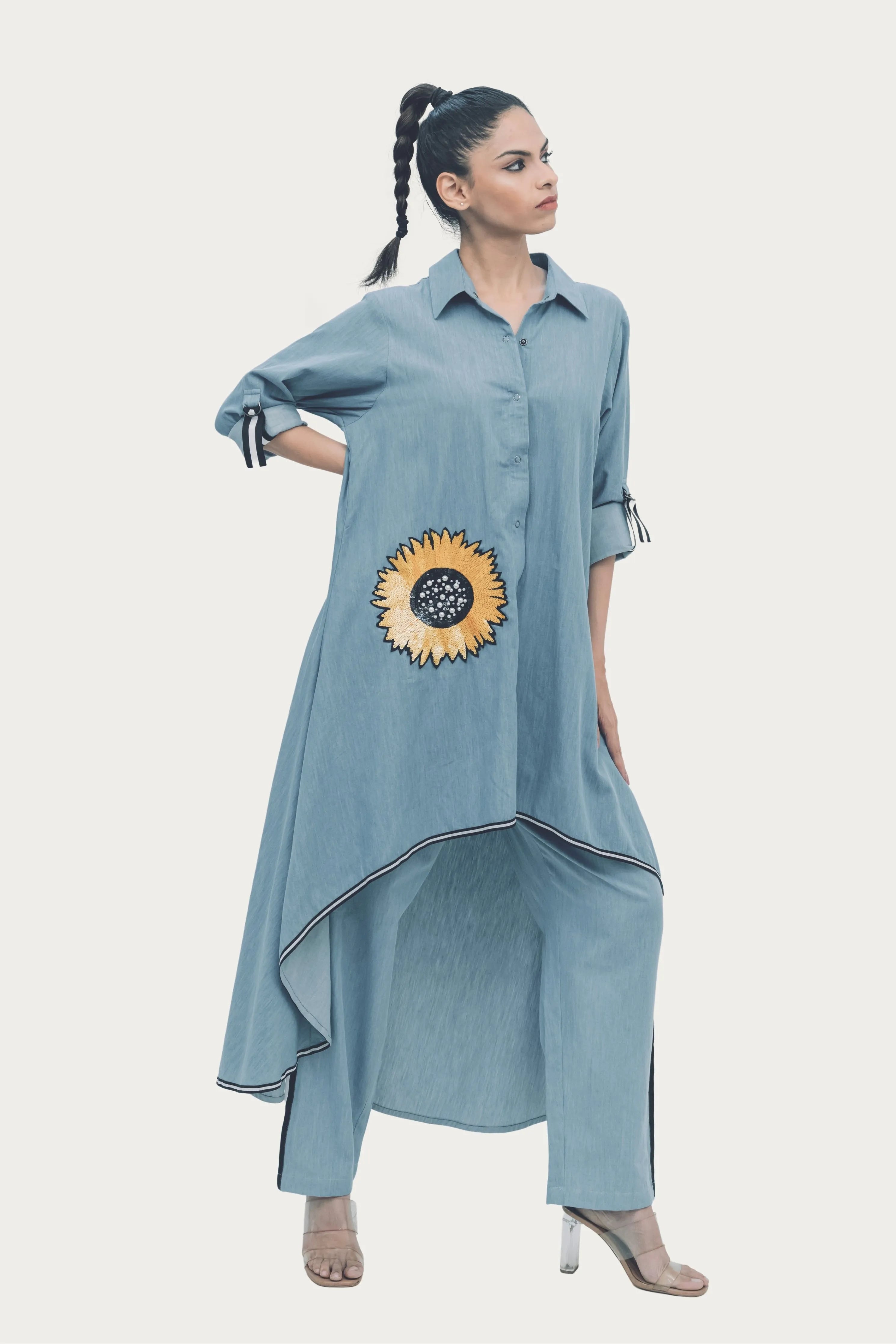 Blue Cotton Denim Tunic with Embroidery