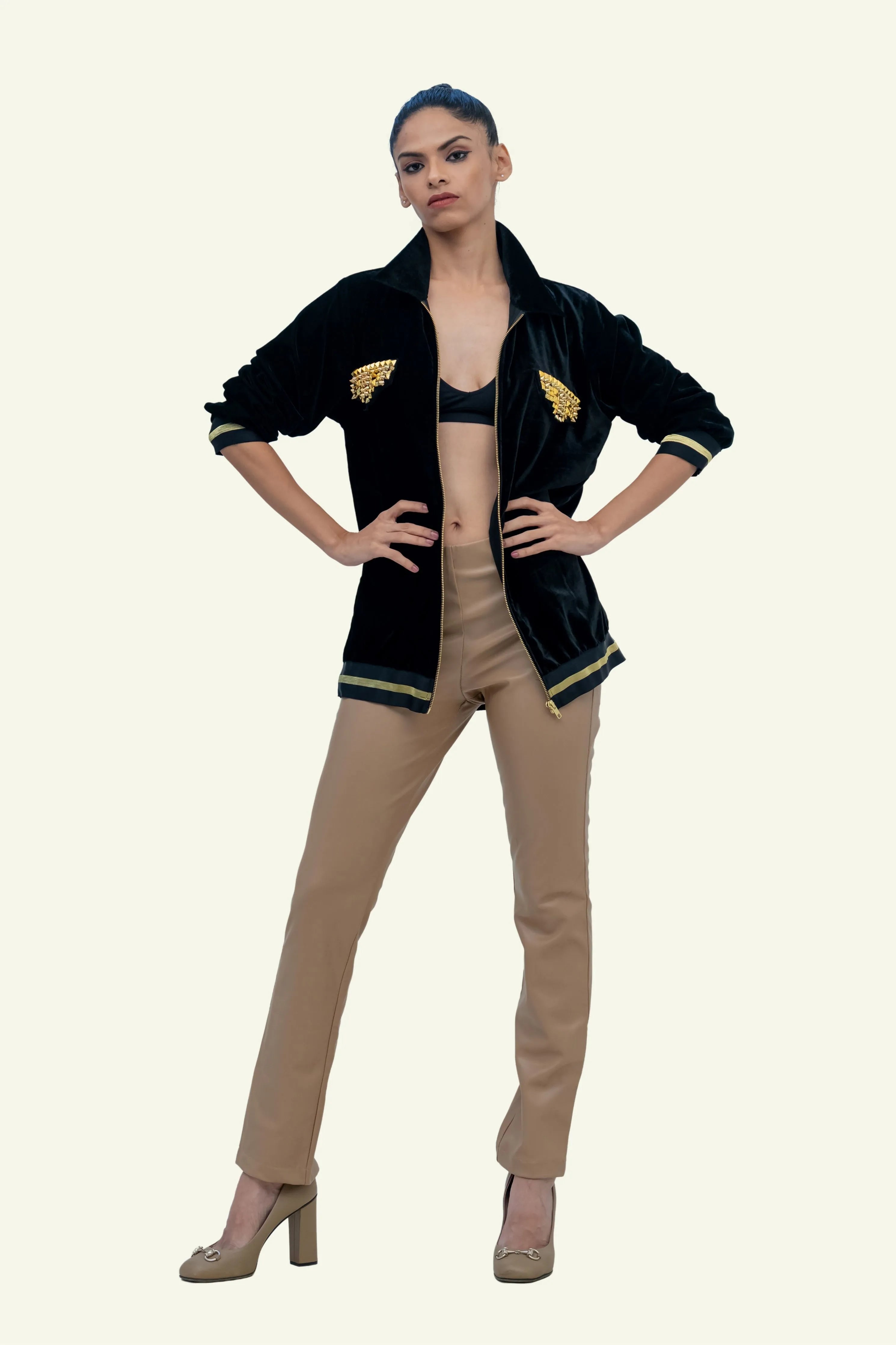 Black Velvet Bomber with Stud Work