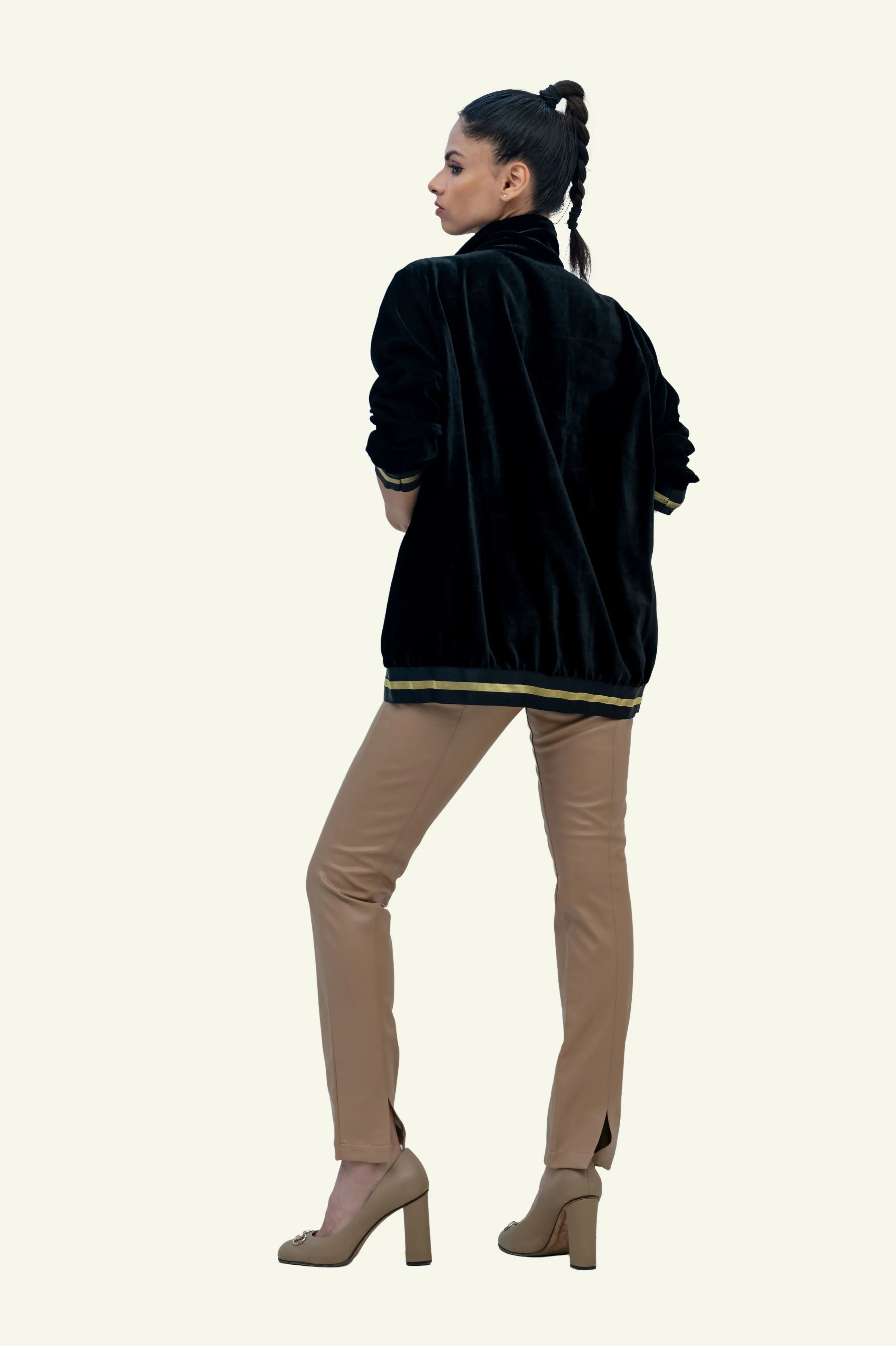 Black Velvet Bomber with Stud Work