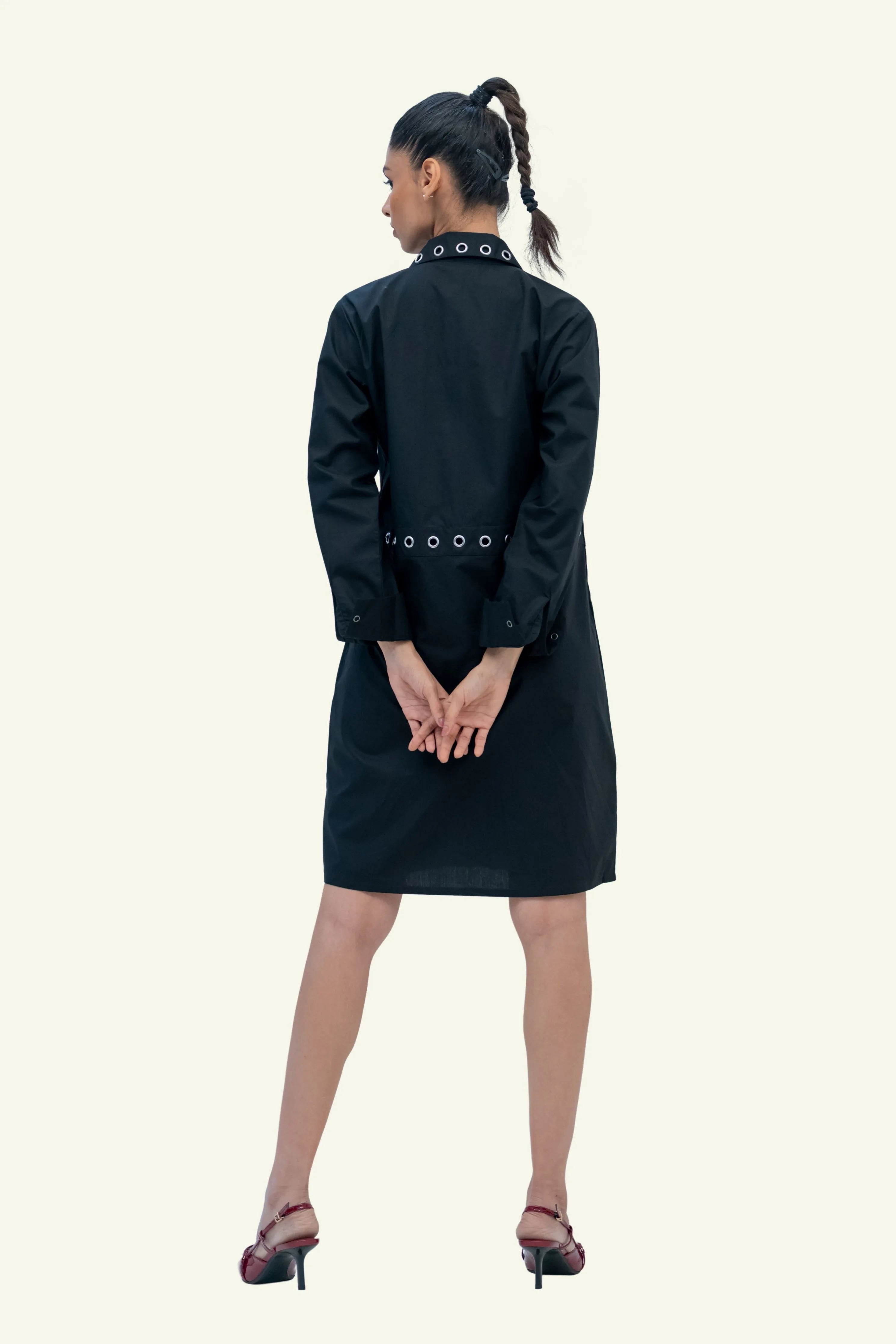 Black Cotton Dress with Eyelets
