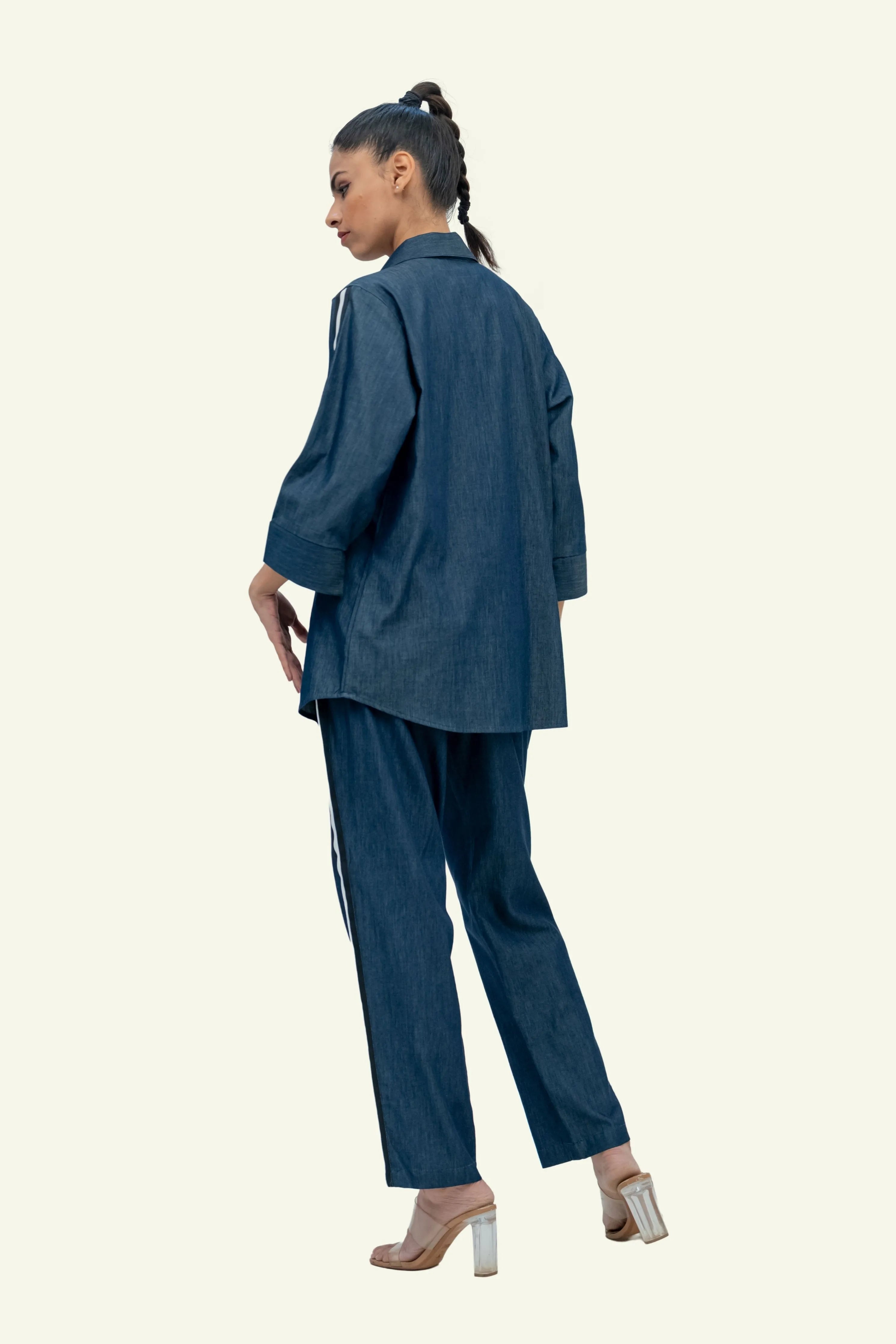 Blue Denim Cotton Shirt with Embroidery