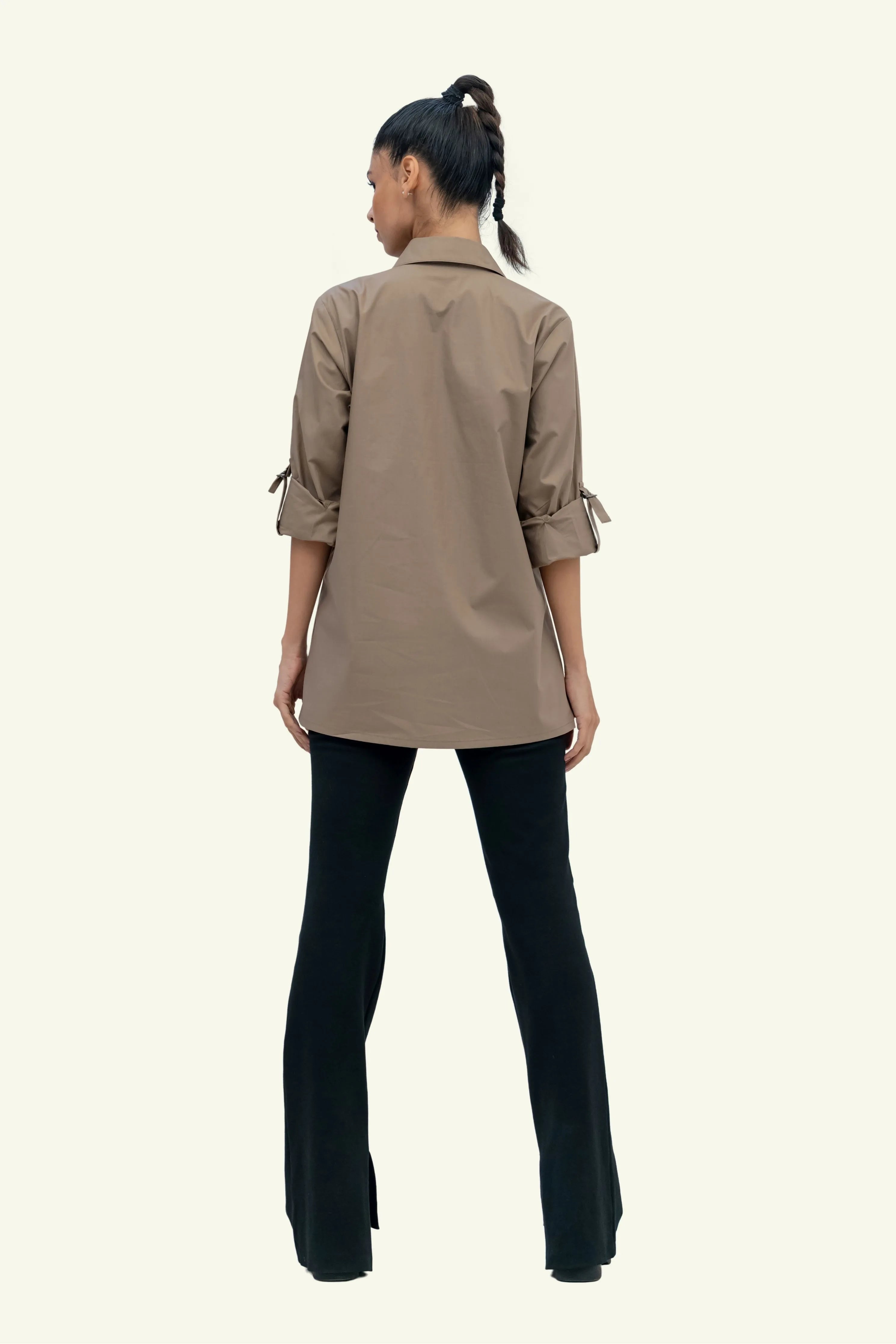 Brown Cotton Shirt with Embroidery