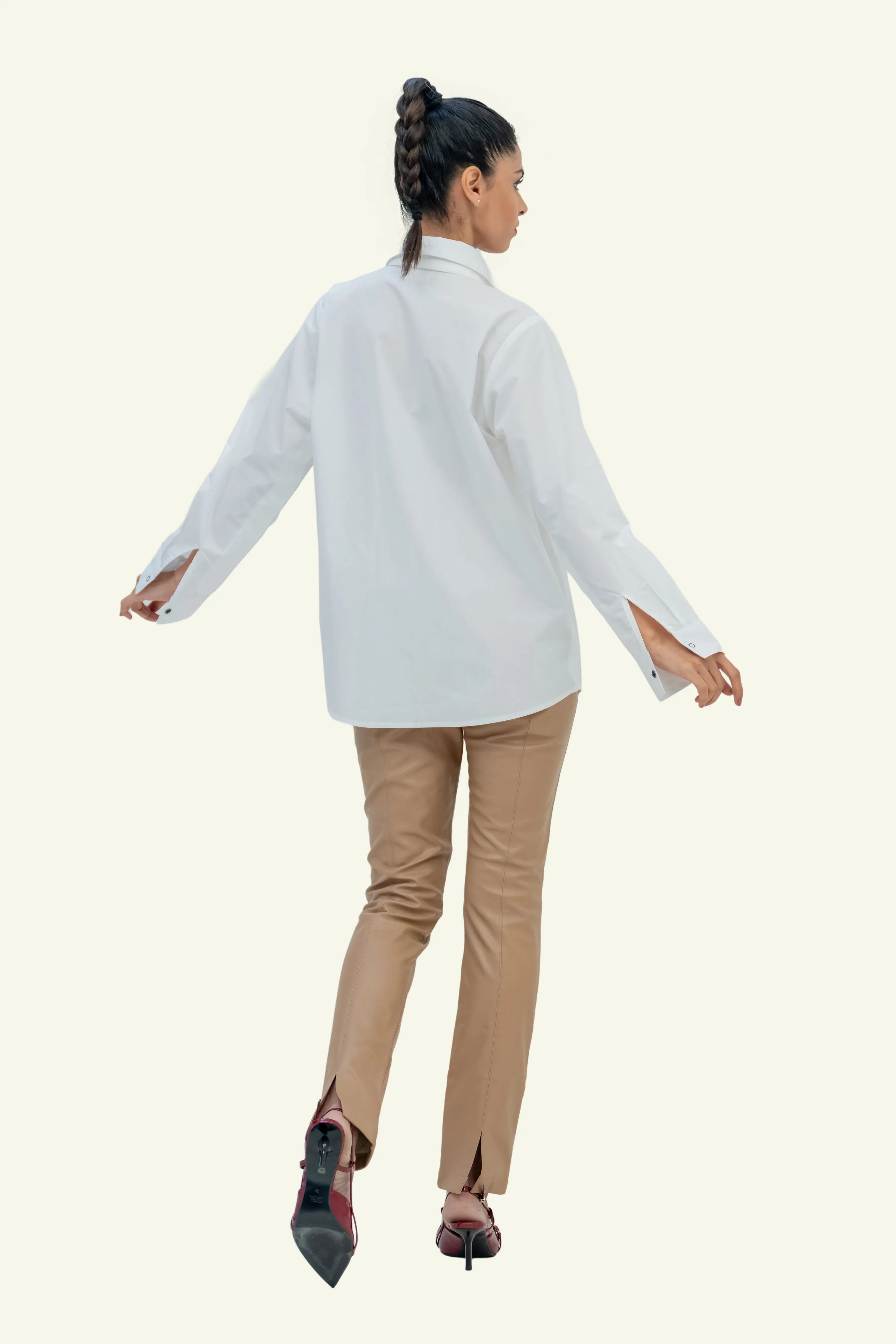 White Cotton Shirt with White Cotton Tie