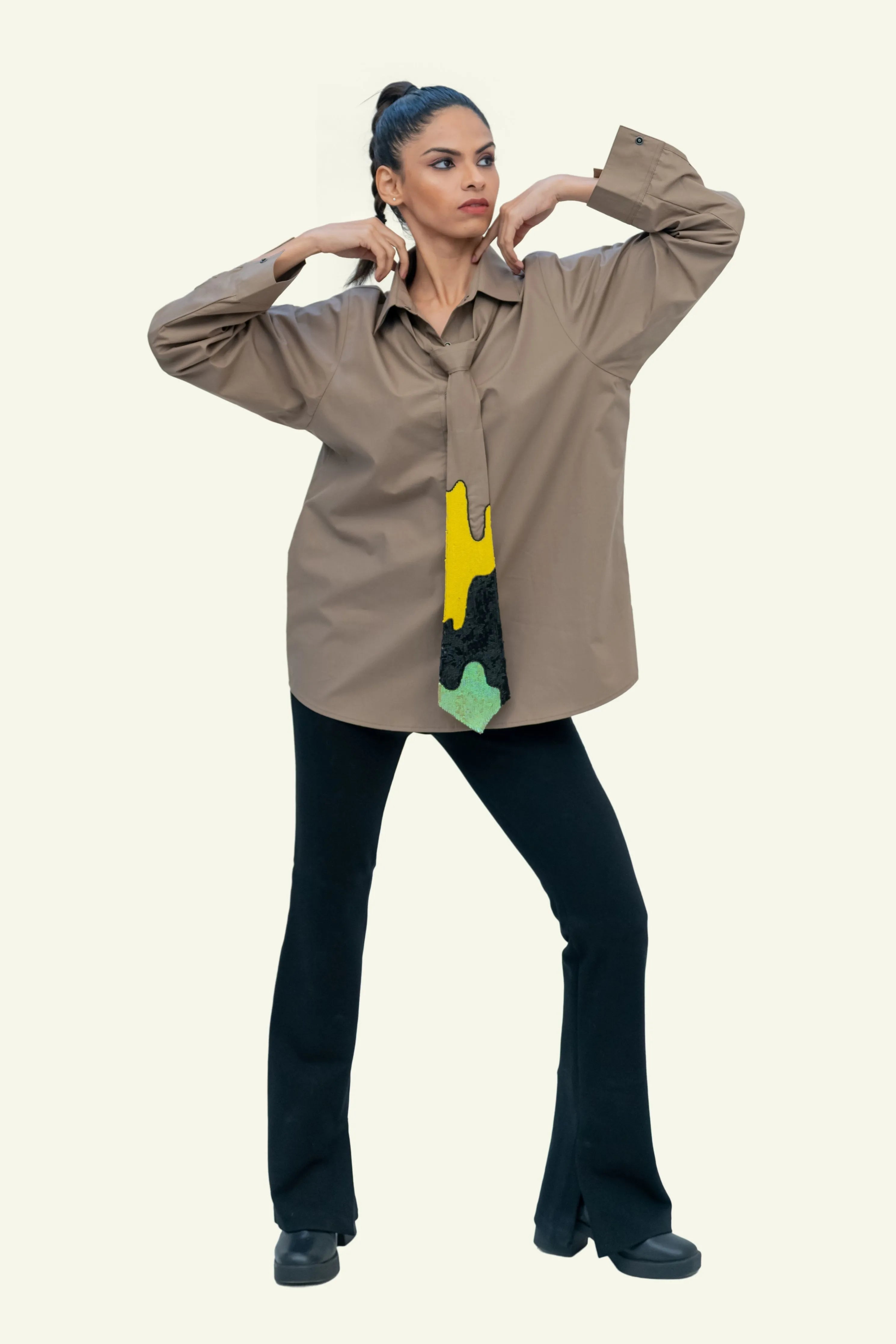 Brown Cotton Shirt with Brown Cotton Tie