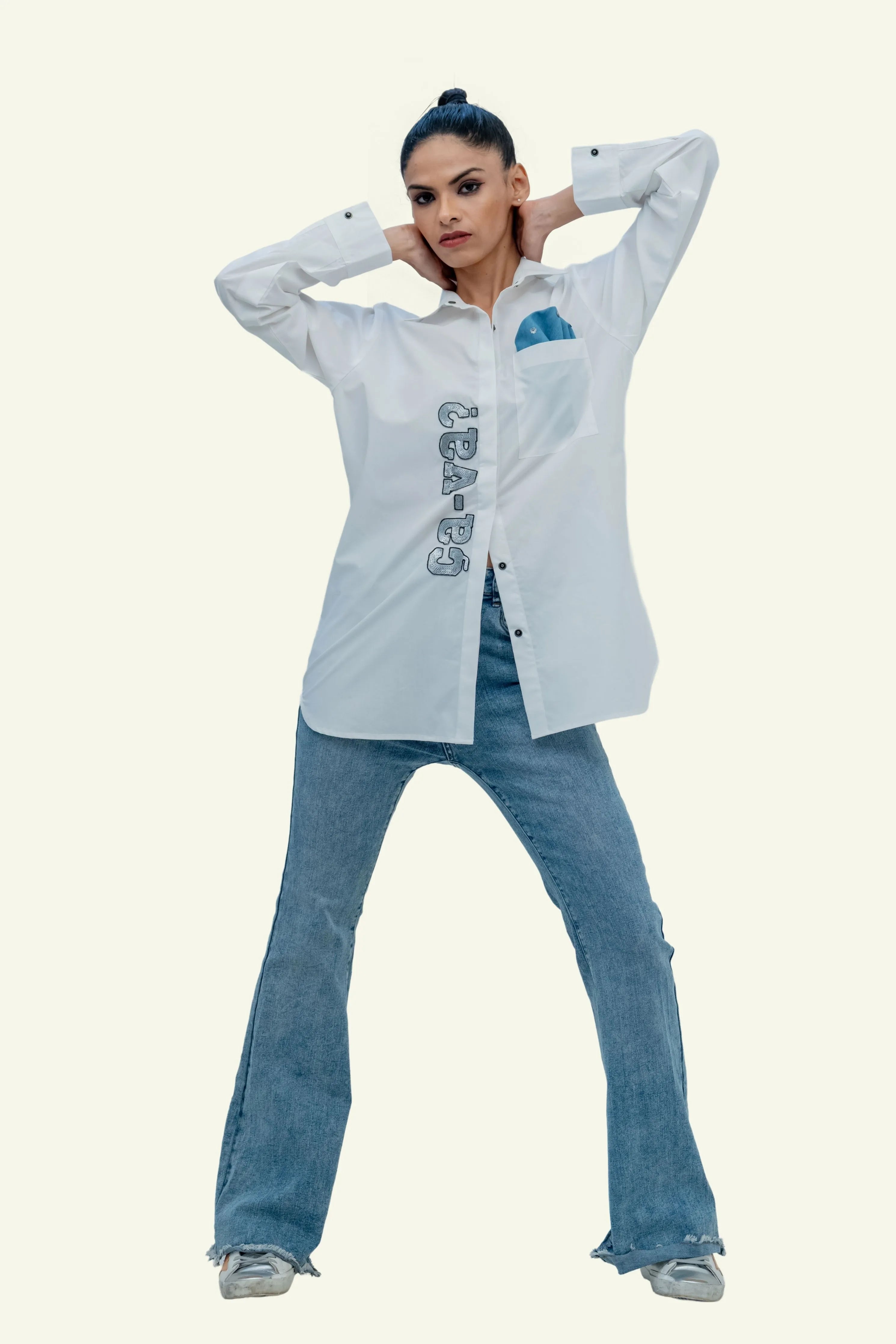White Cotton Shirt with Embroidery