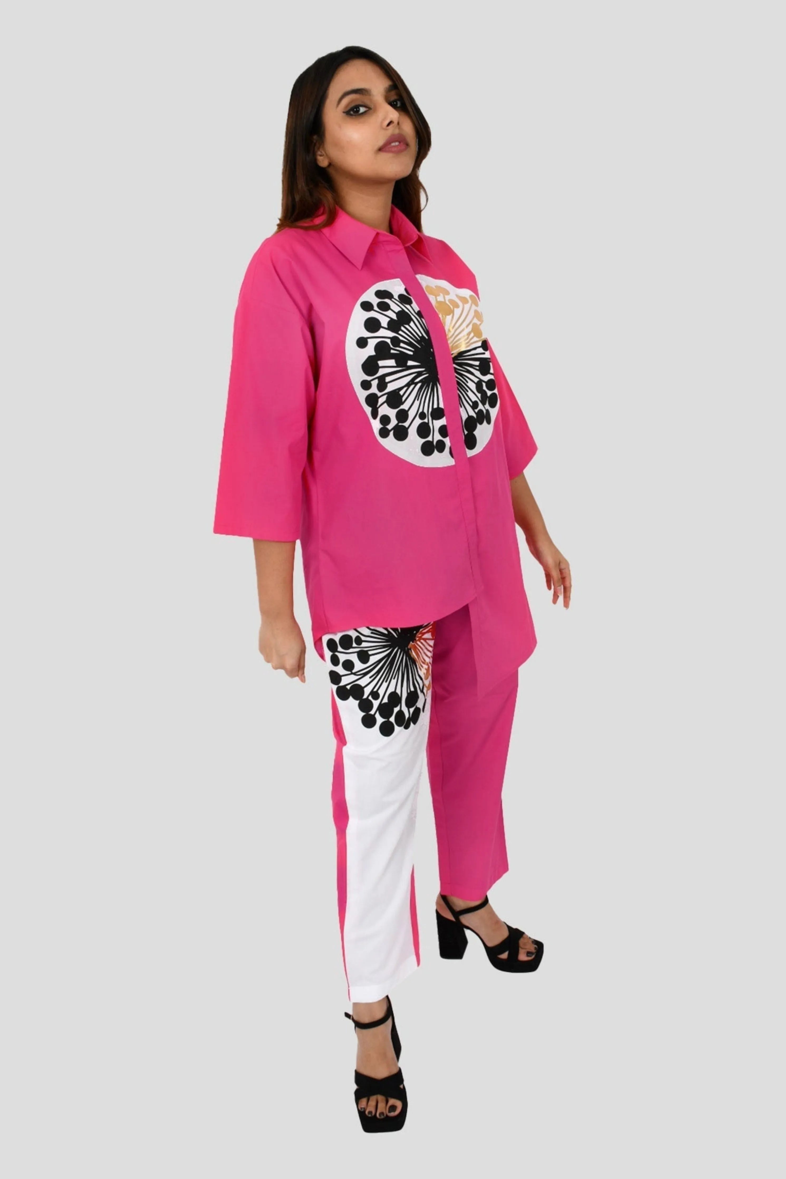 Hot Pink Comfort Fit Cotton Oversized Shirt