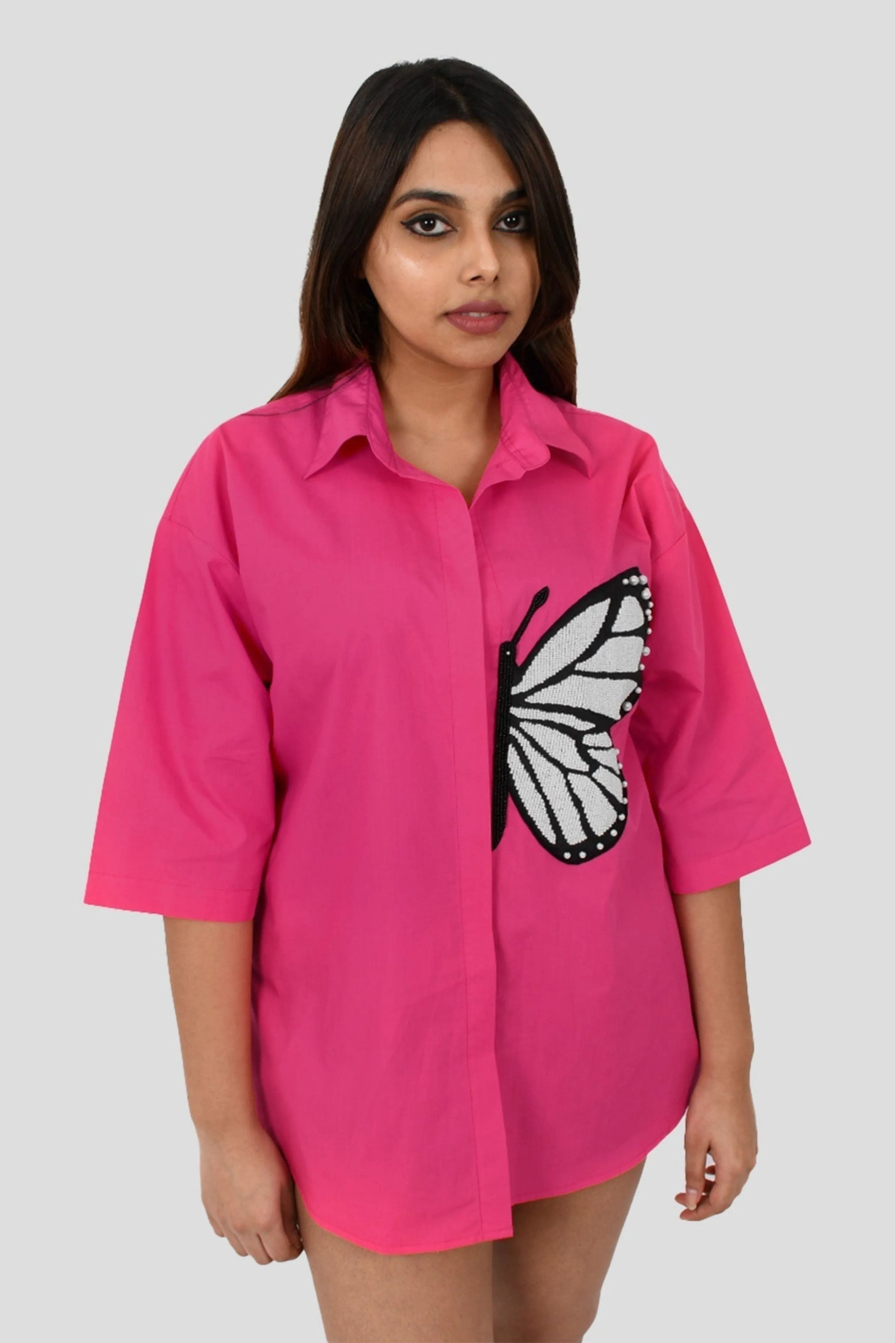 Hot Pink Comfort Fit Cotton Oversized Shirt