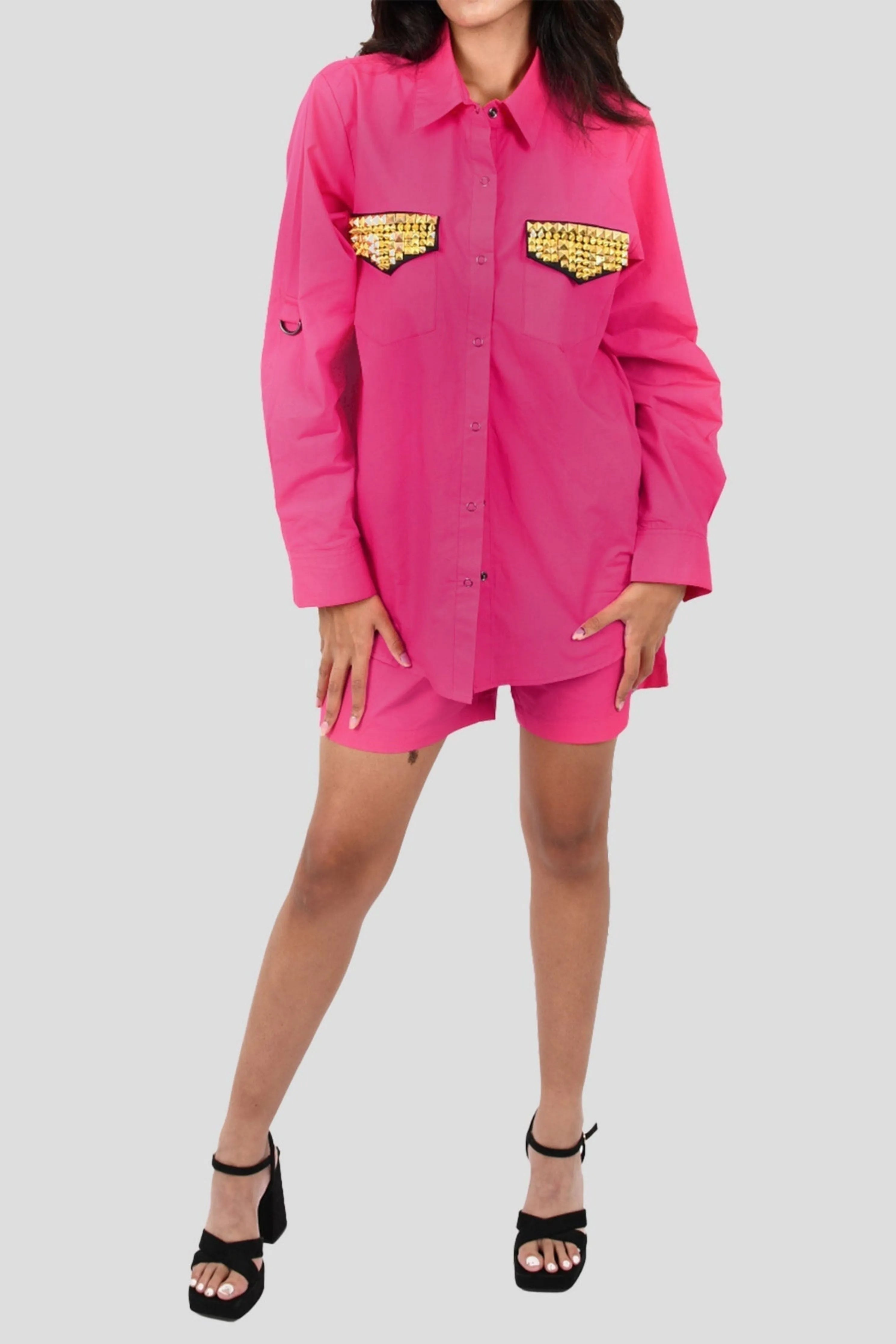 Hot Pink Comfort Fit Cotton Shirt With Pockets