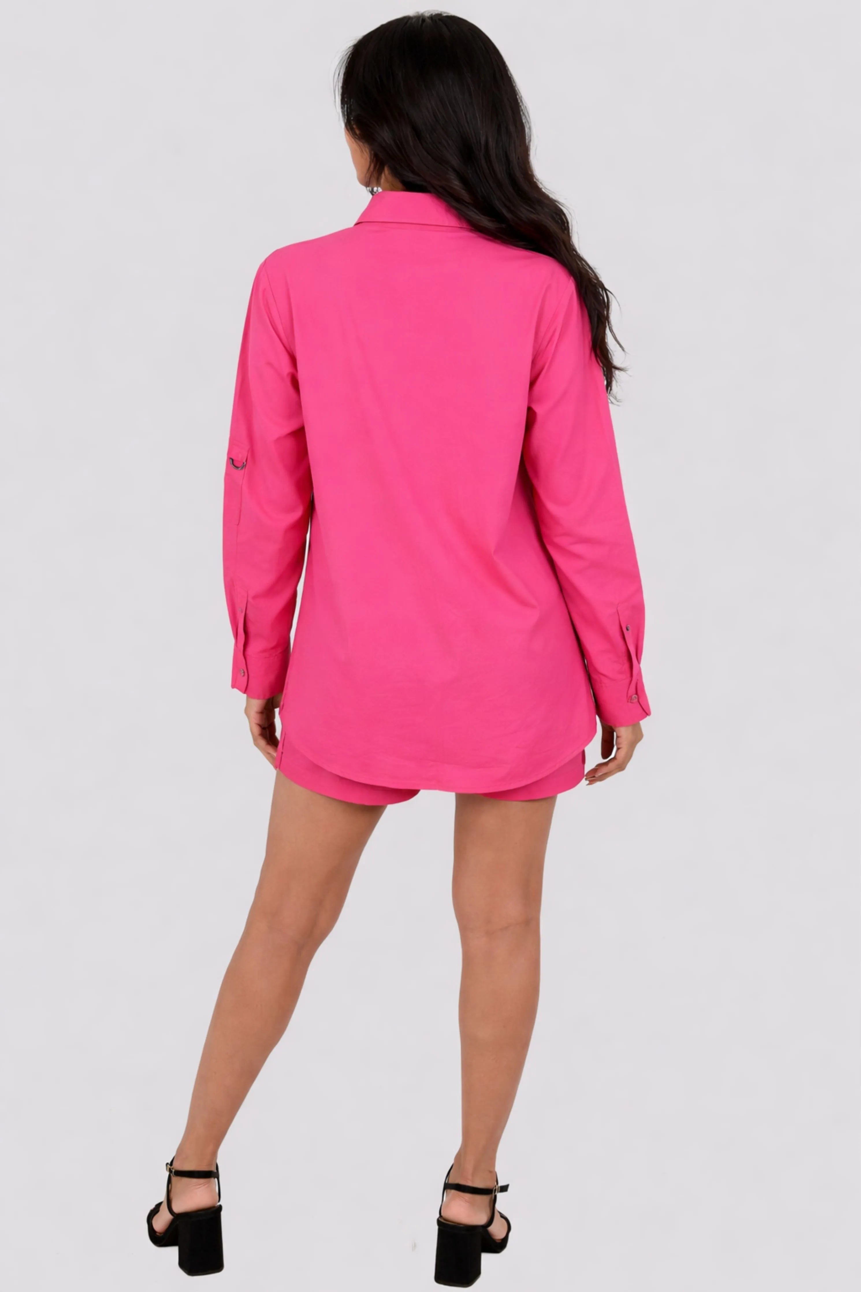Hot Pink Comfort Fit Cotton Shirt With Pockets