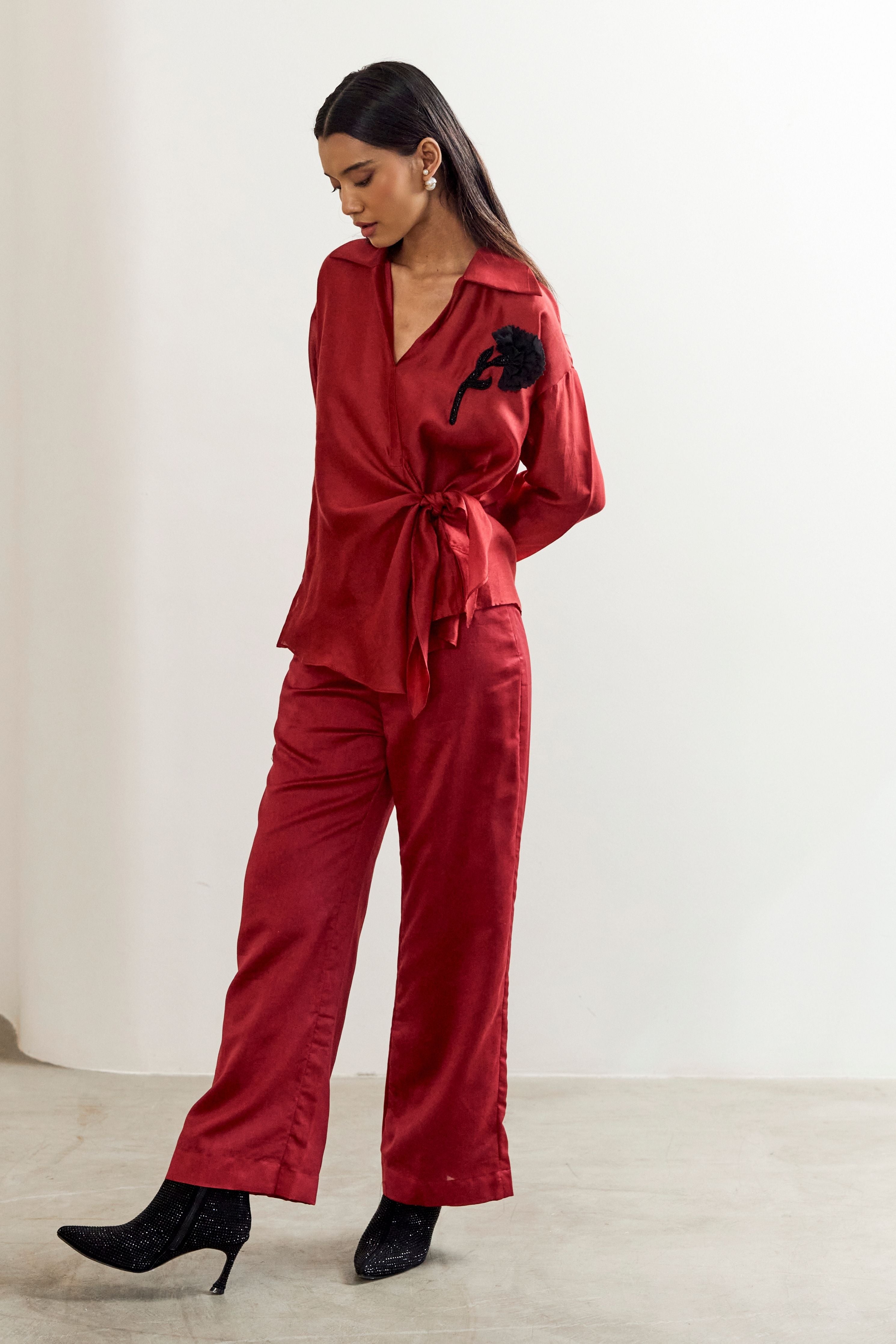 Red Brooch Side tie Coord