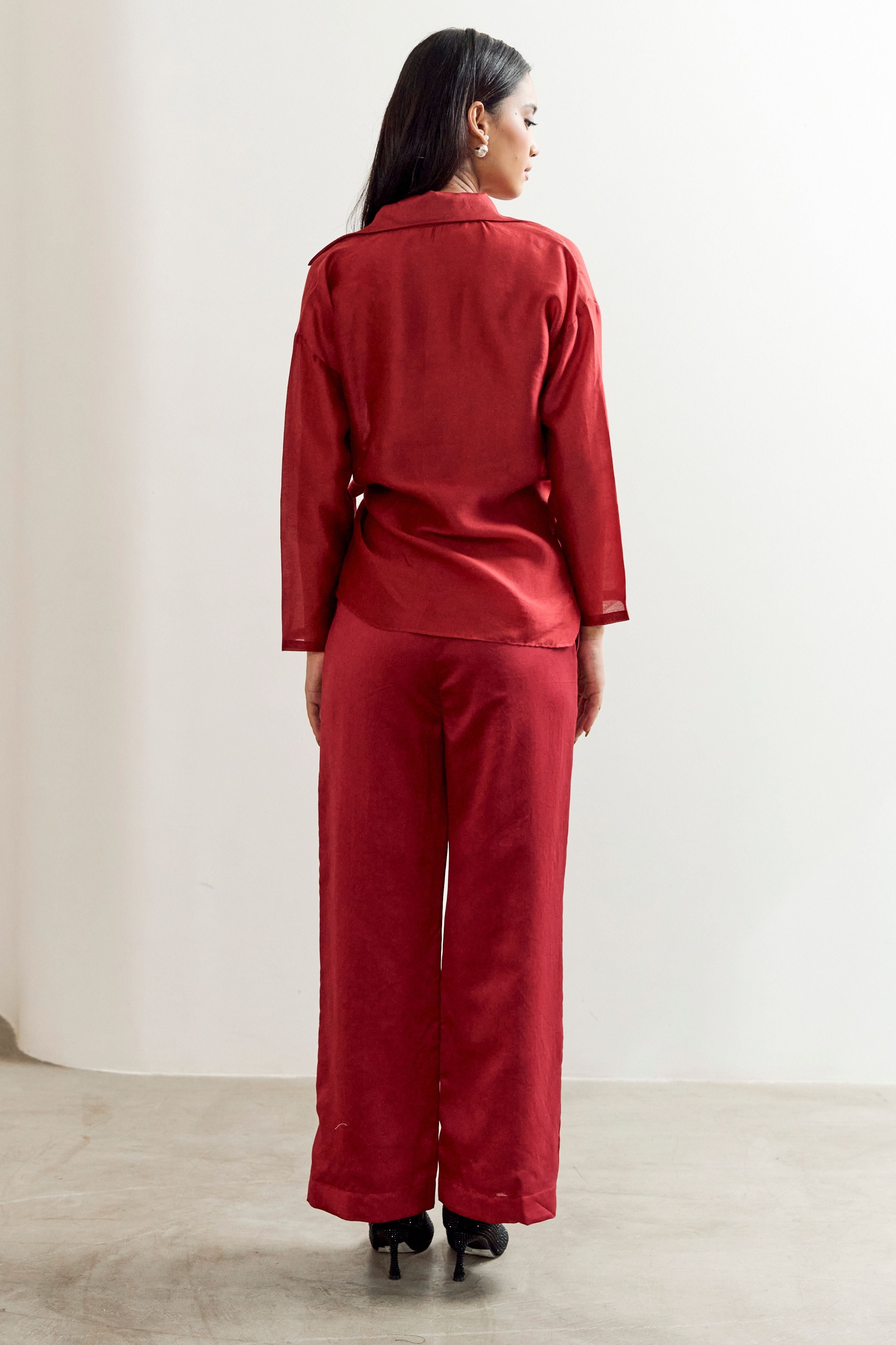 Red Brooch Side tie Coord