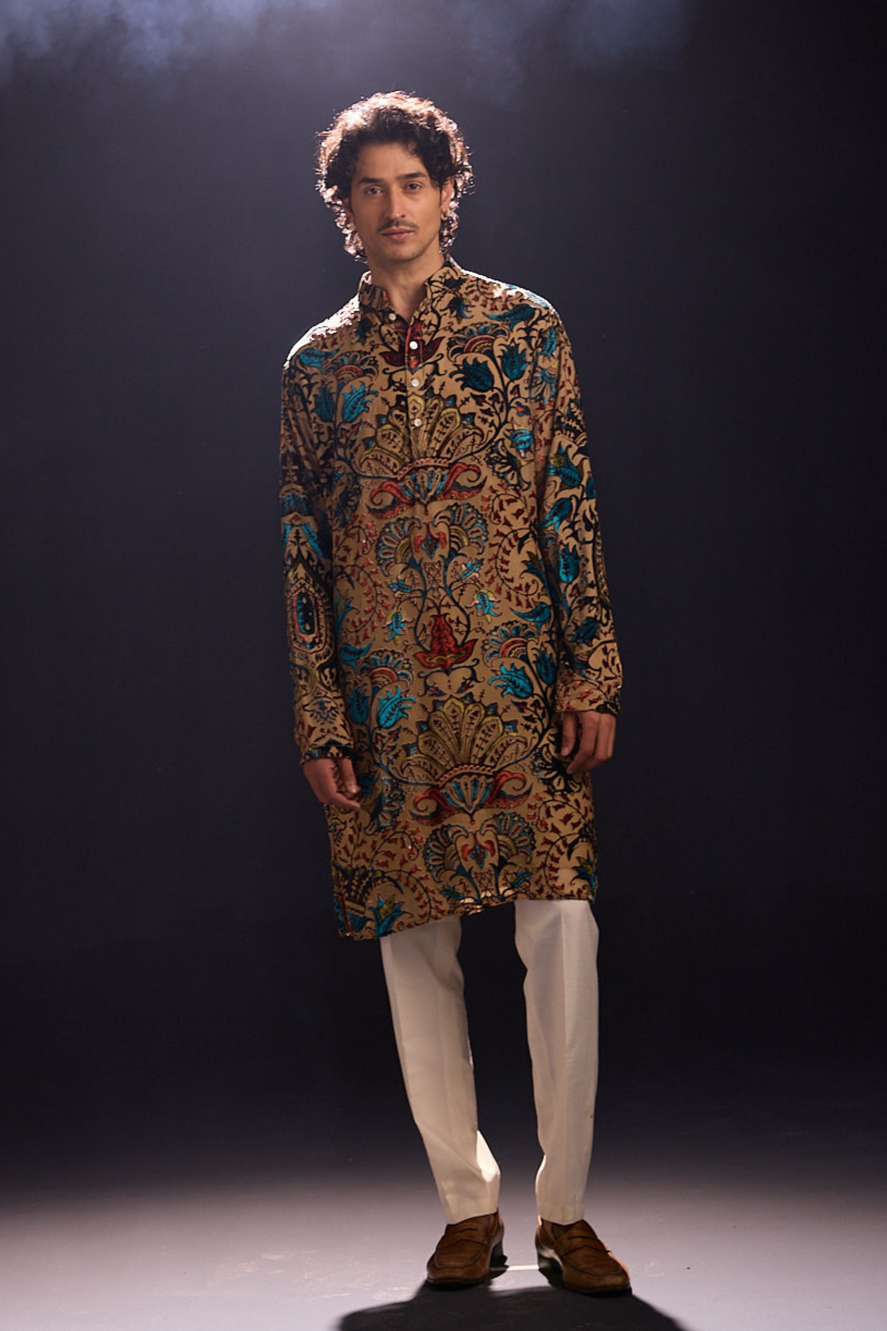 Beige Applique Kurta Set