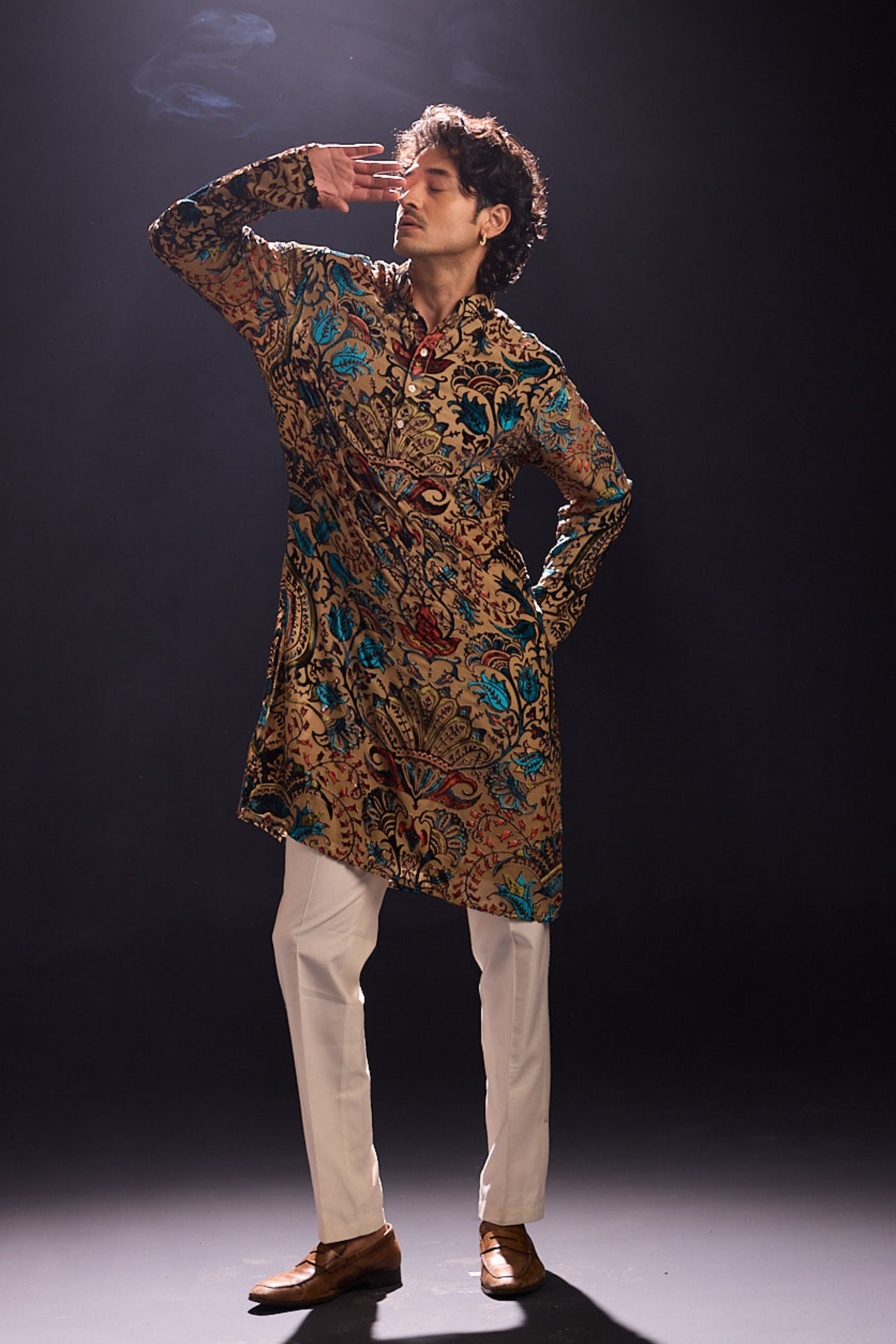 Beige Applique Kurta Set