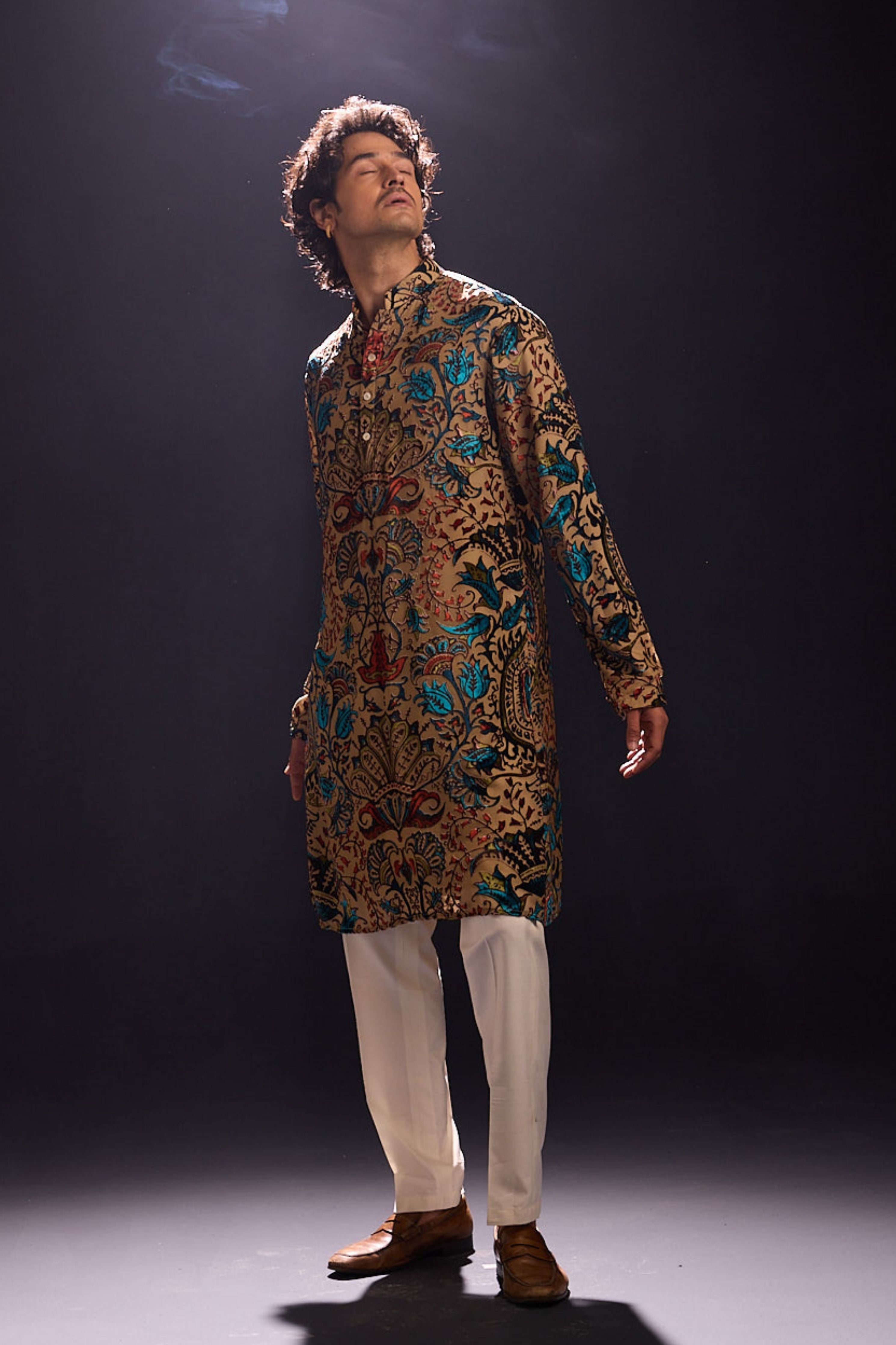 Beige Applique Kurta Set