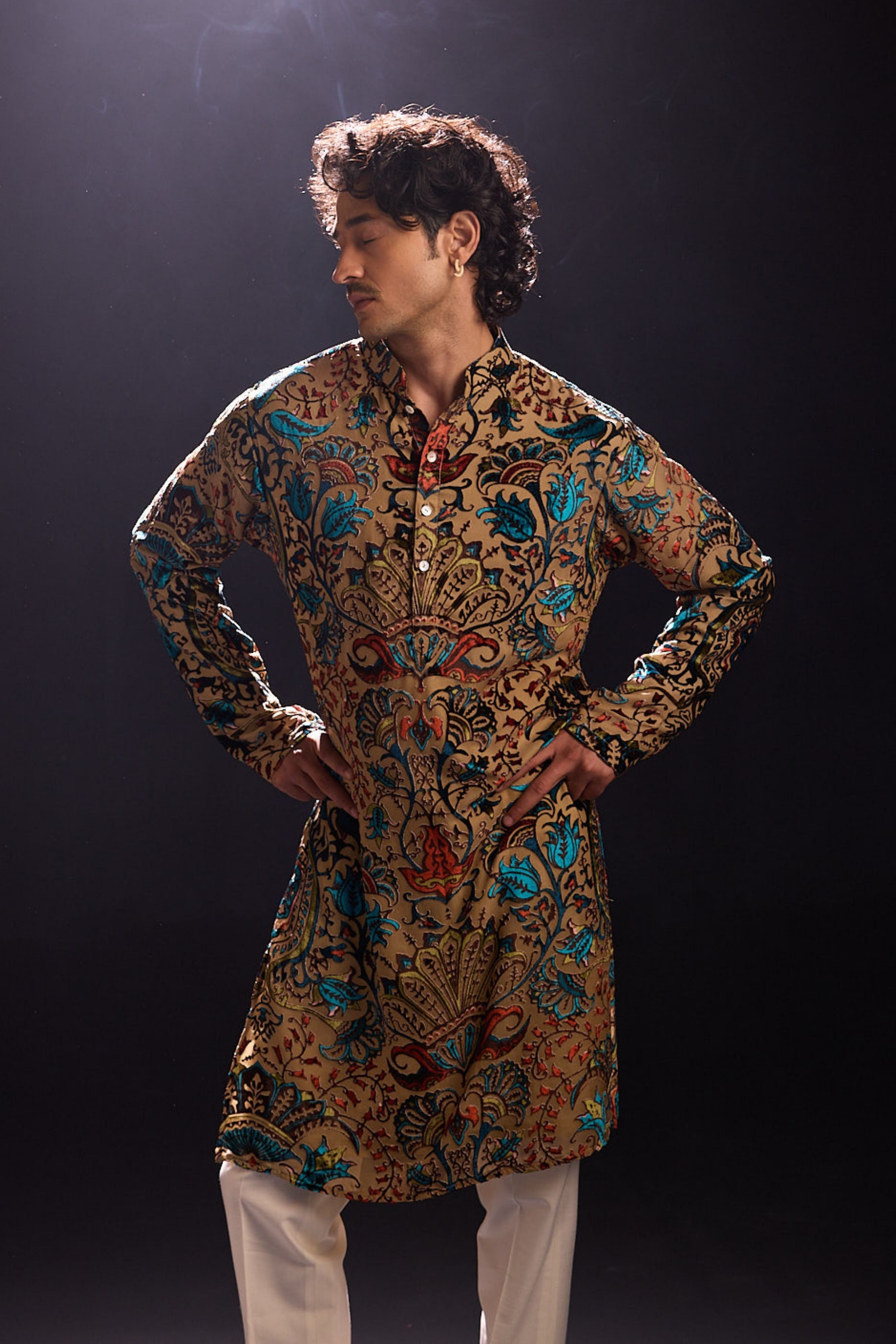 Beige Applique Kurta Set