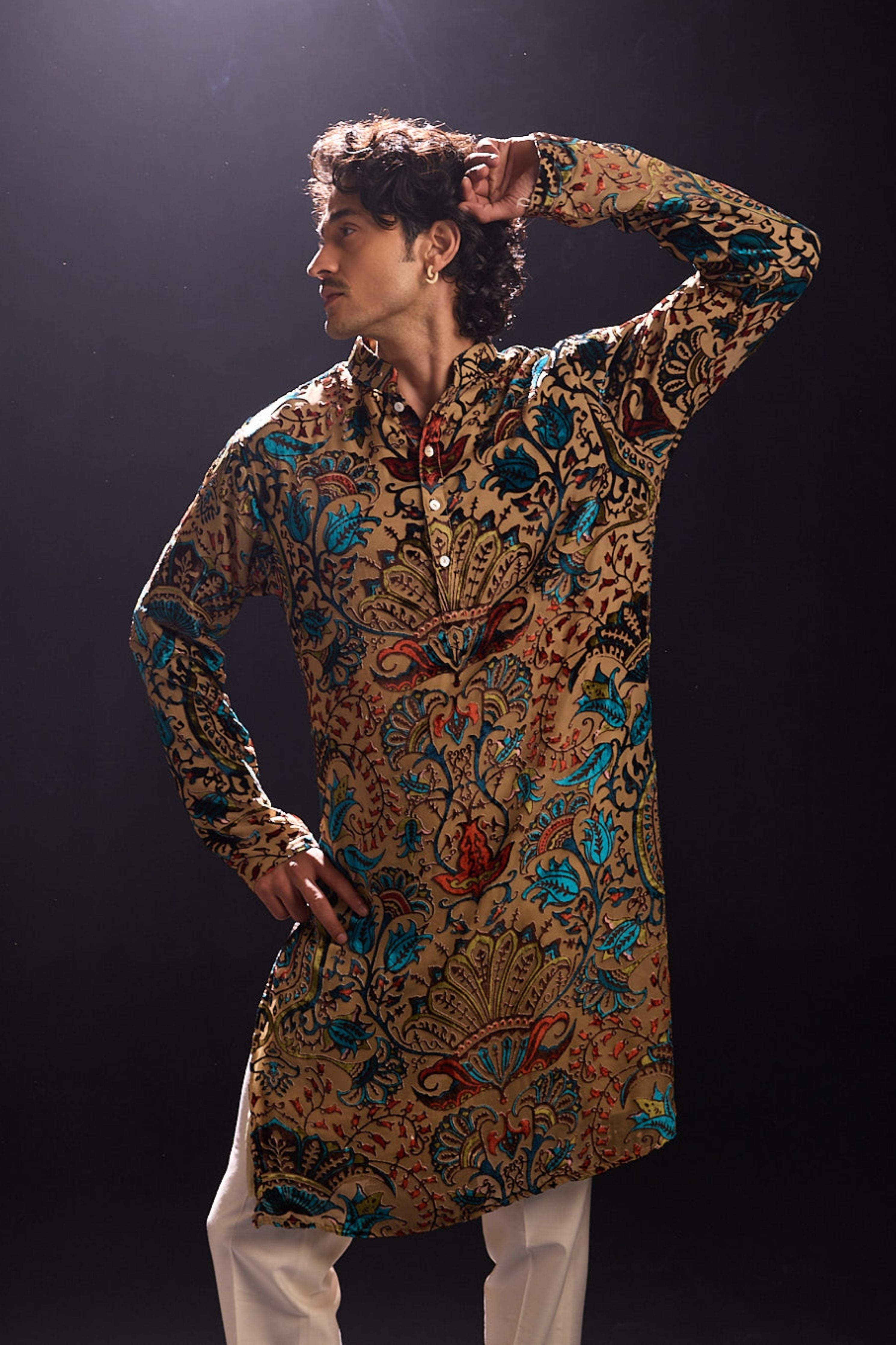 Beige Applique Kurta Set
