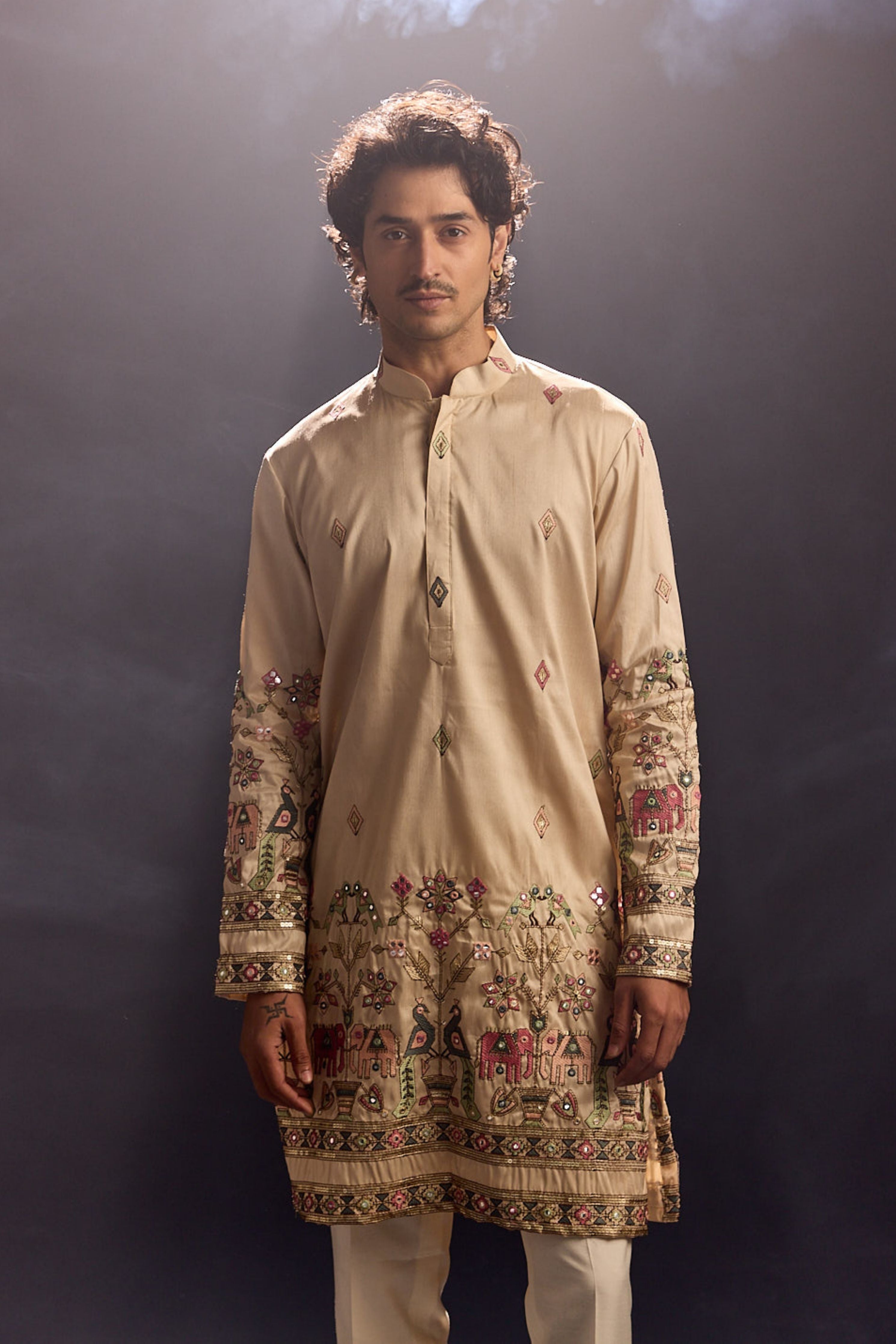 Beige Embroidery Kurta Set