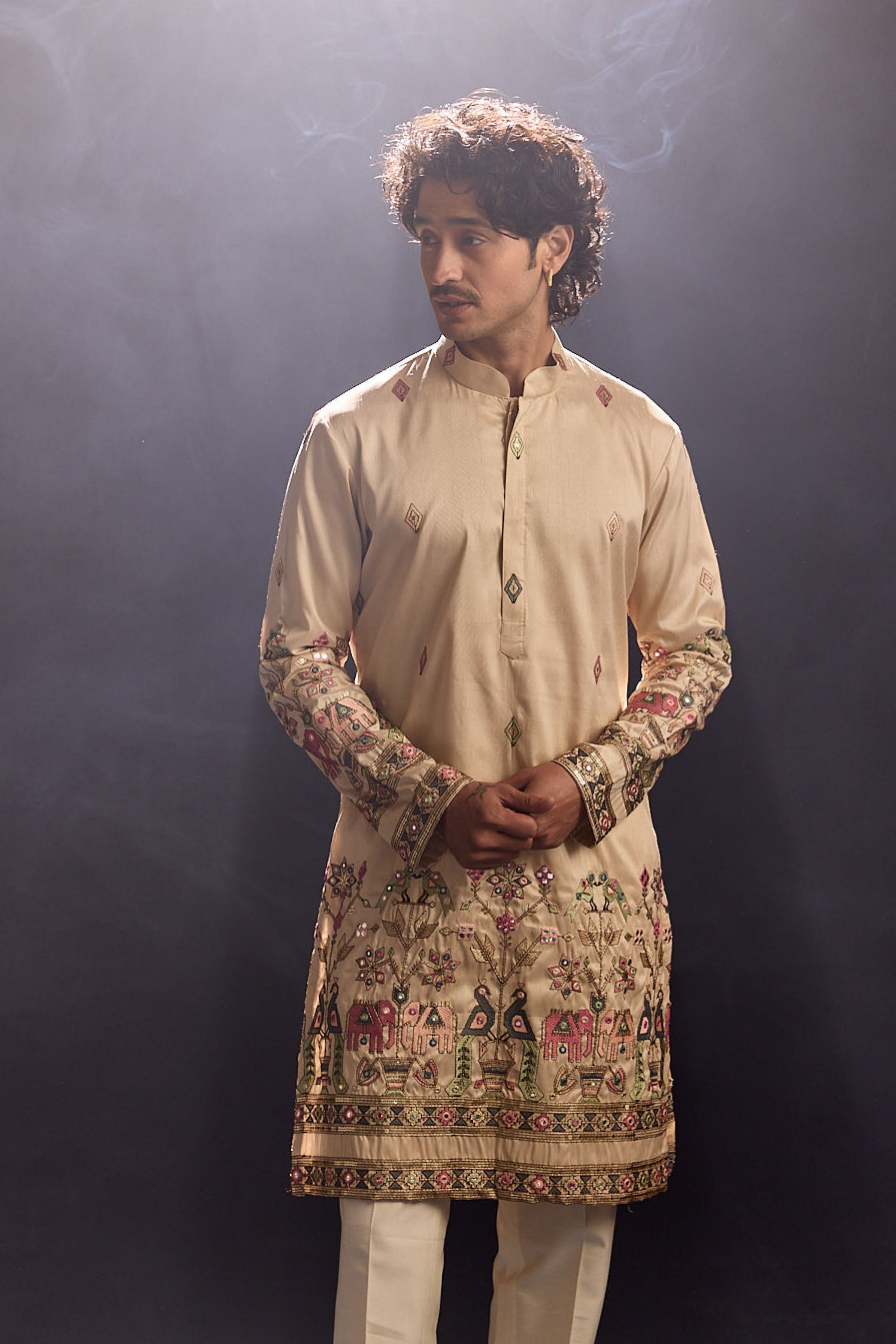 Beige Embroidery Kurta Set