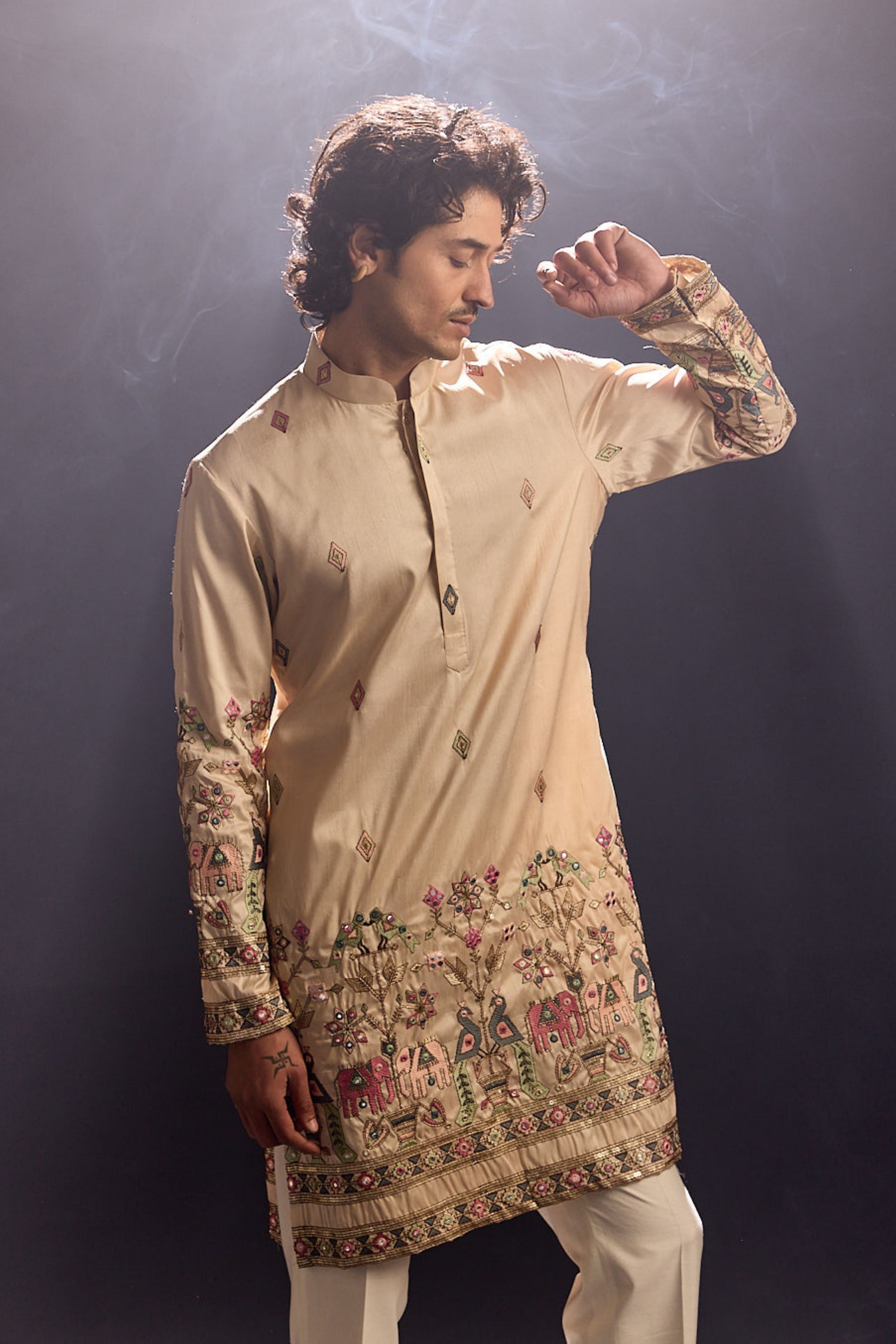 Beige Embroidery Kurta Set