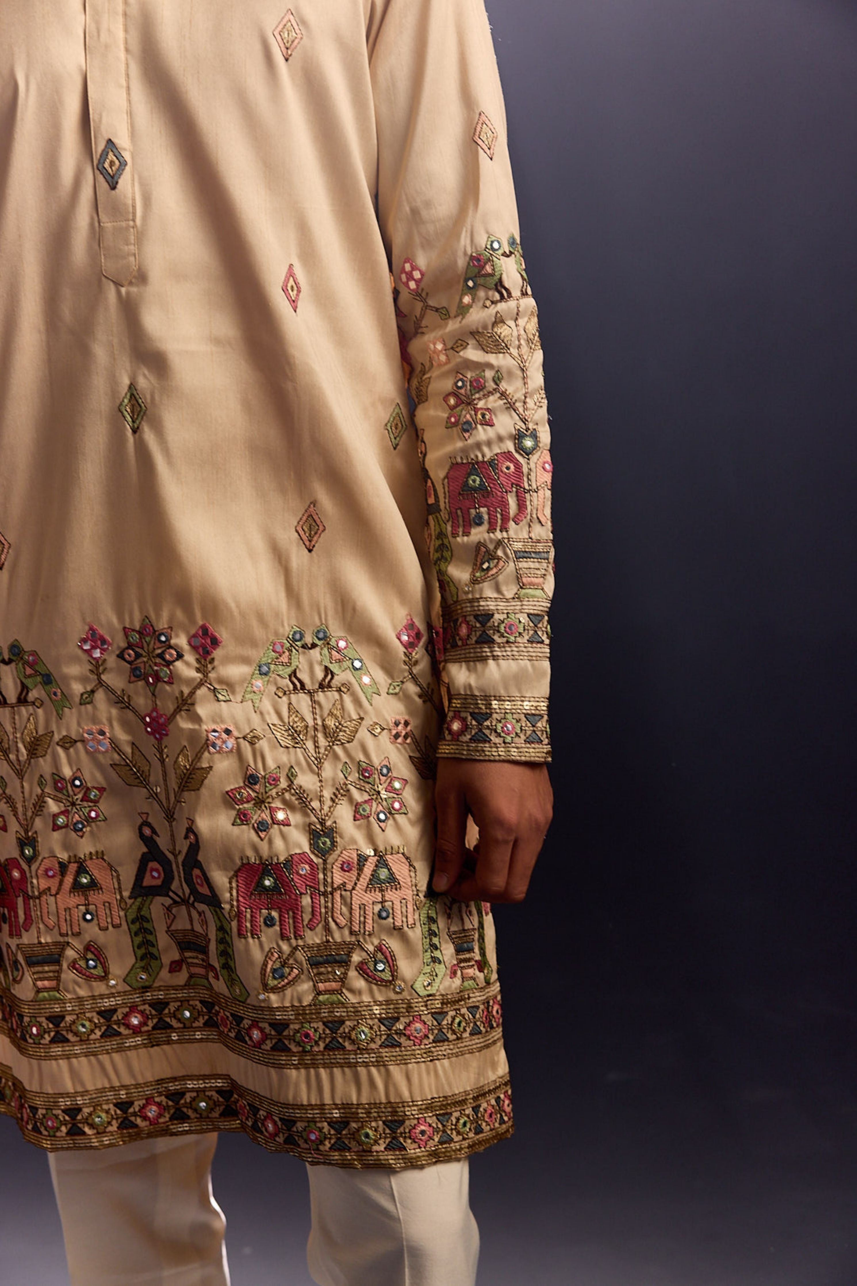 Beige Embroidery Kurta Set