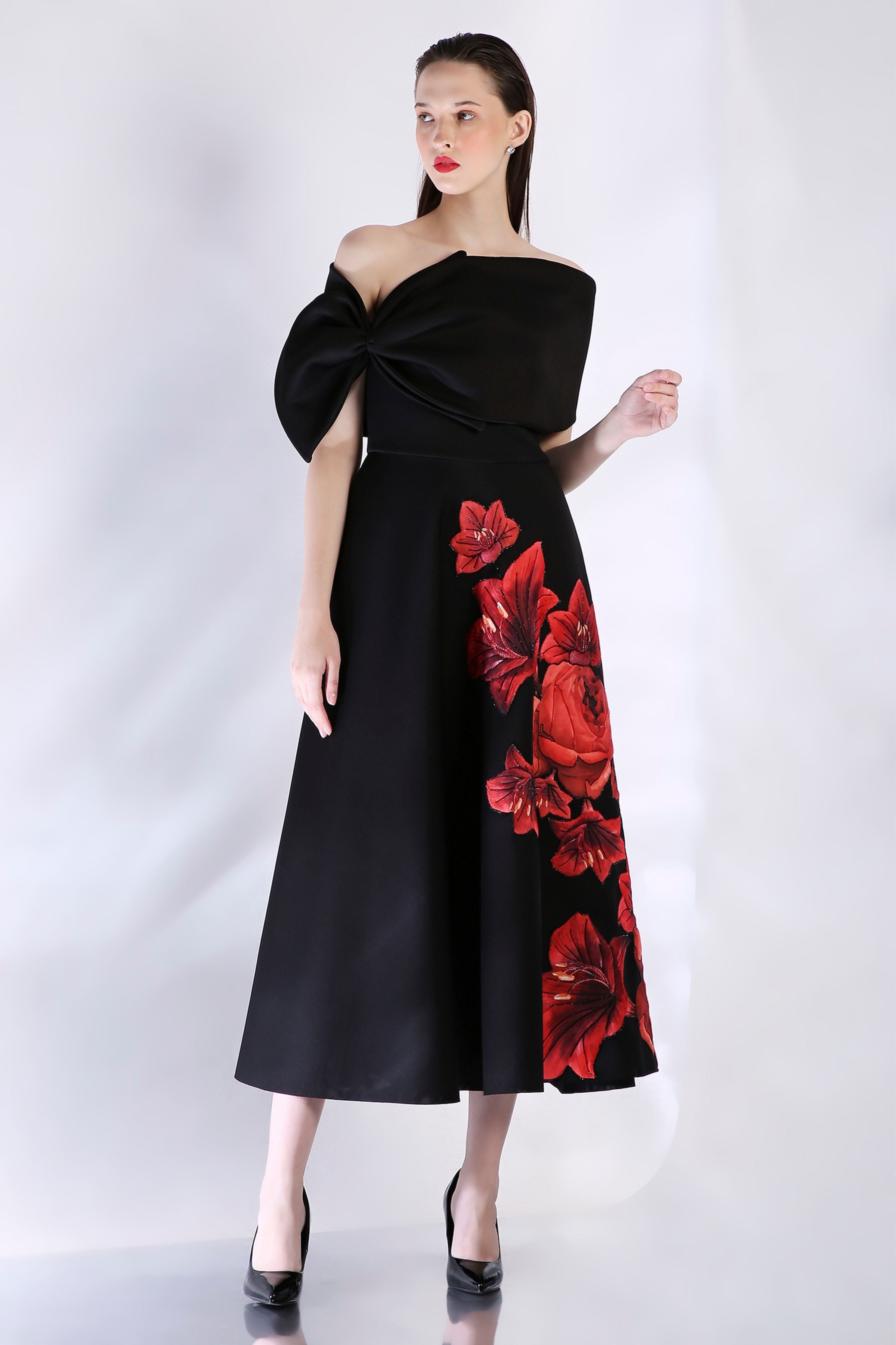 Black Bow Wrap Strapless Dress