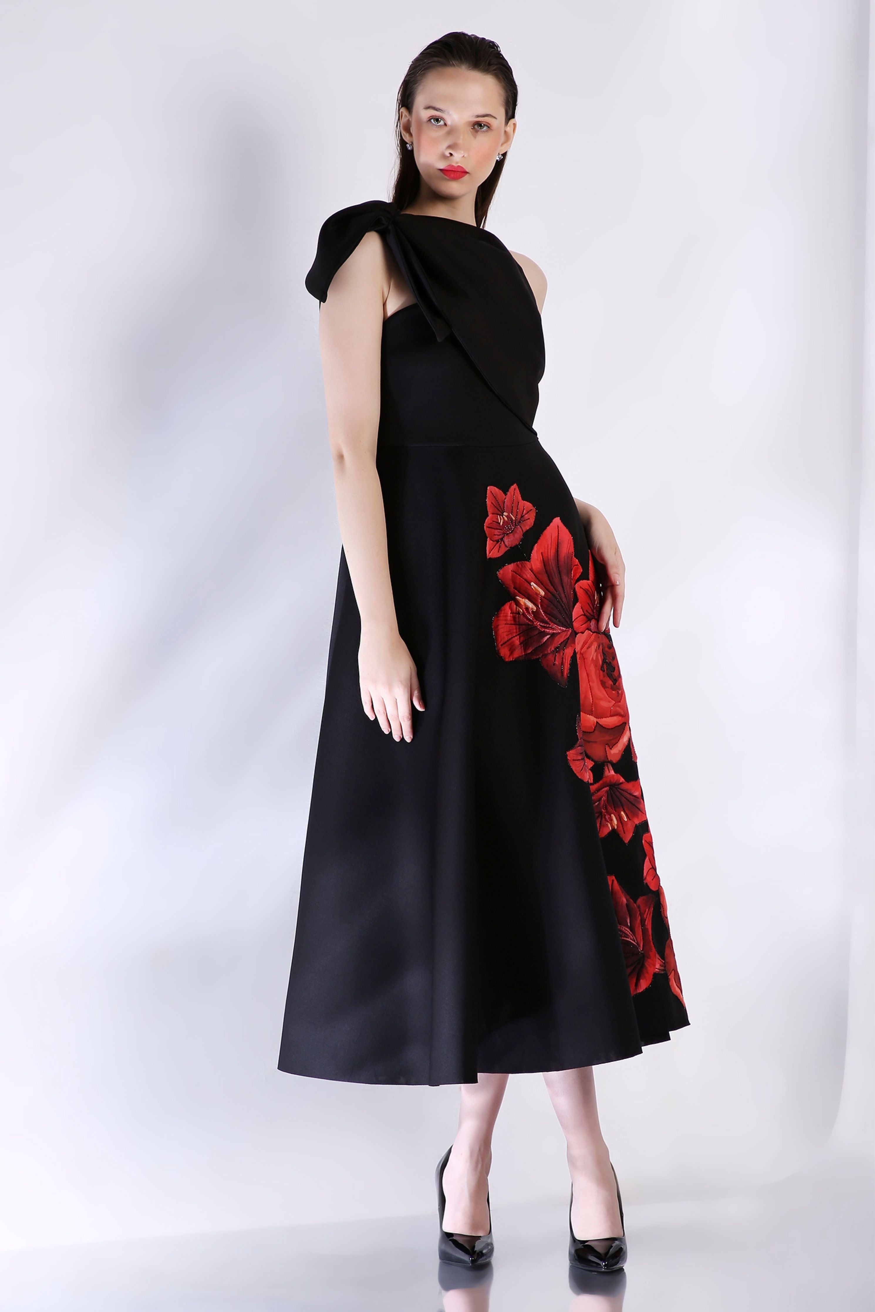 Black Bow Wrap Strapless Dress