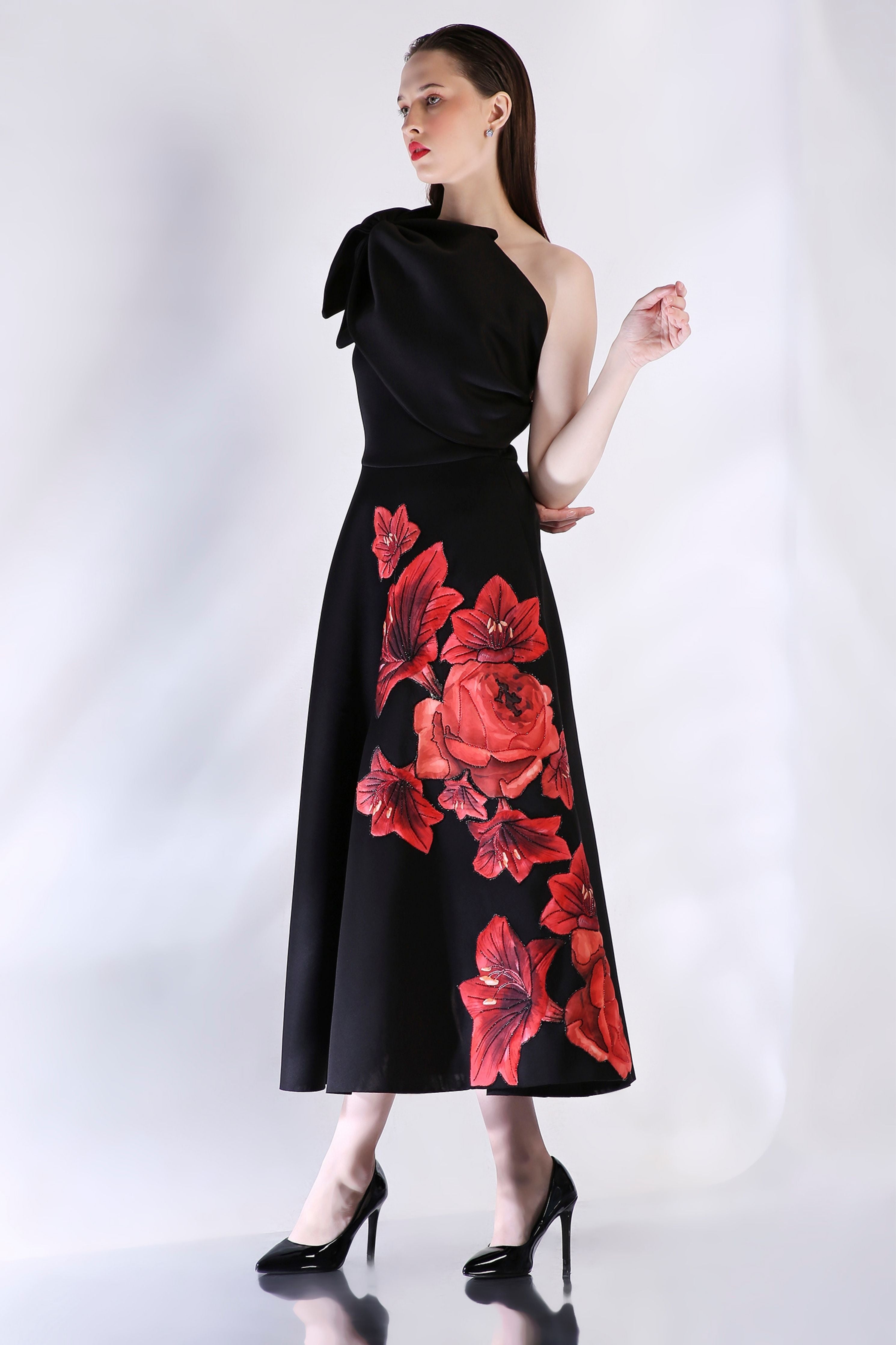 Black Bow Wrap Strapless Dress
