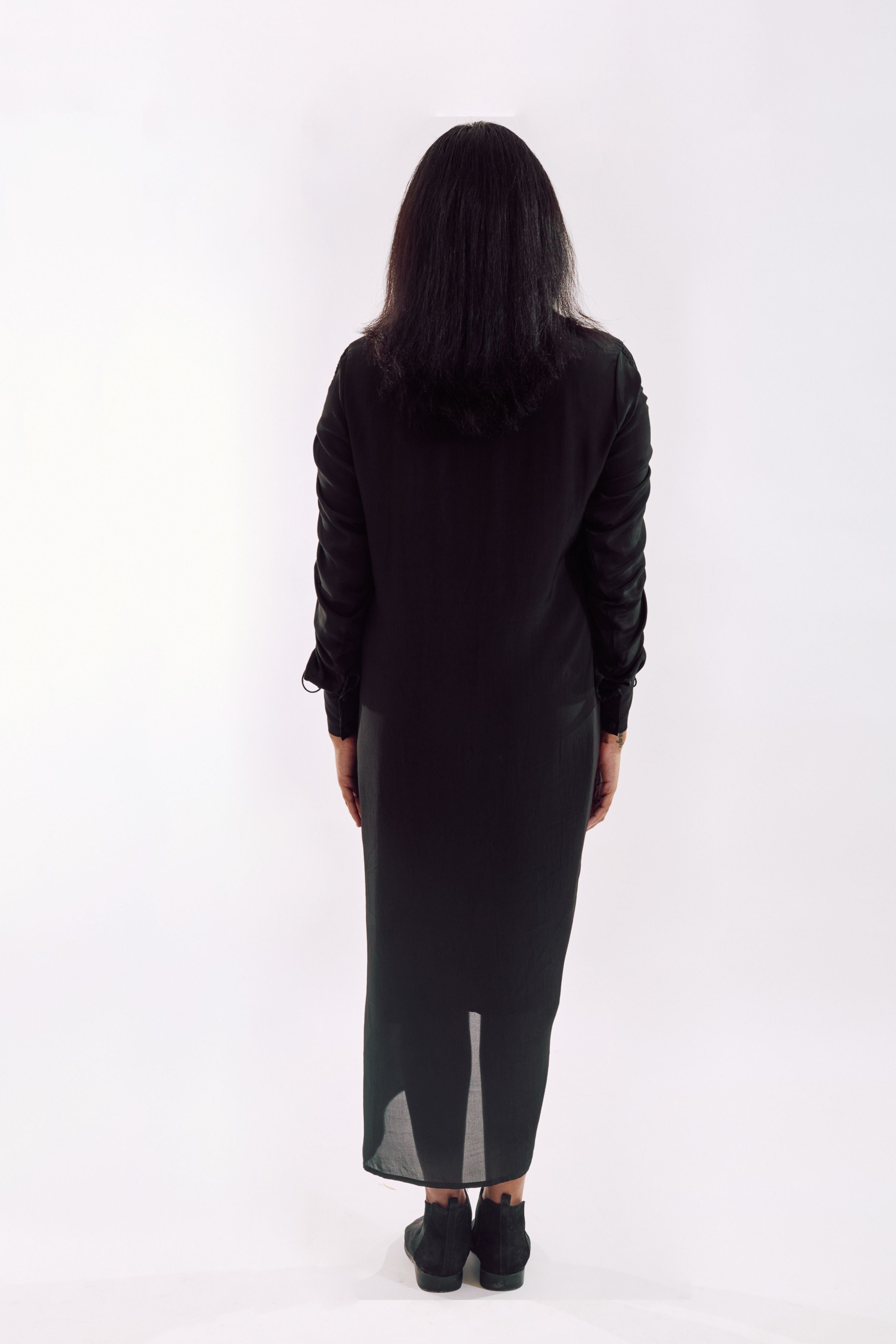 Black Drapped Sequin Dress