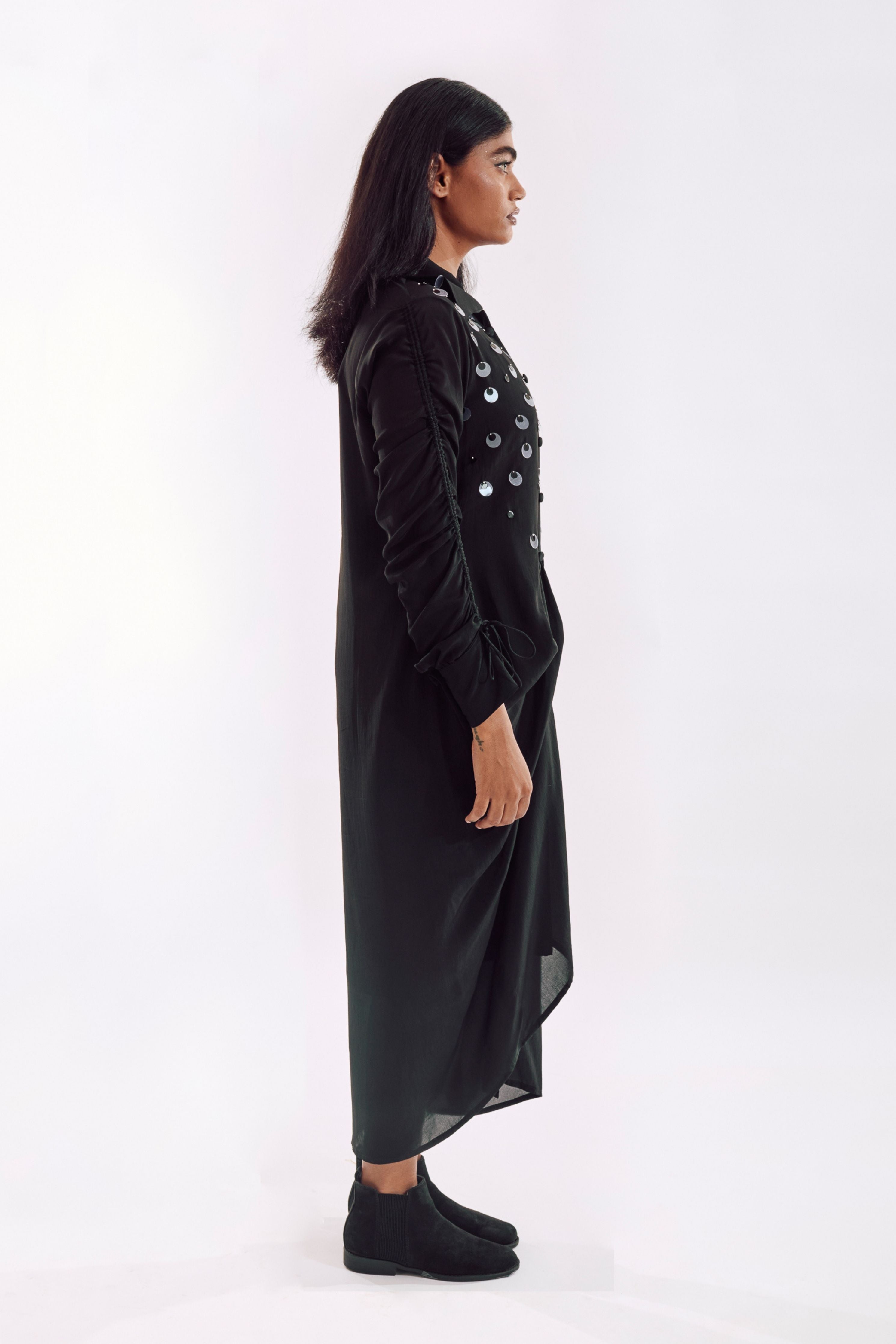 Black Drapped Sequin Dress