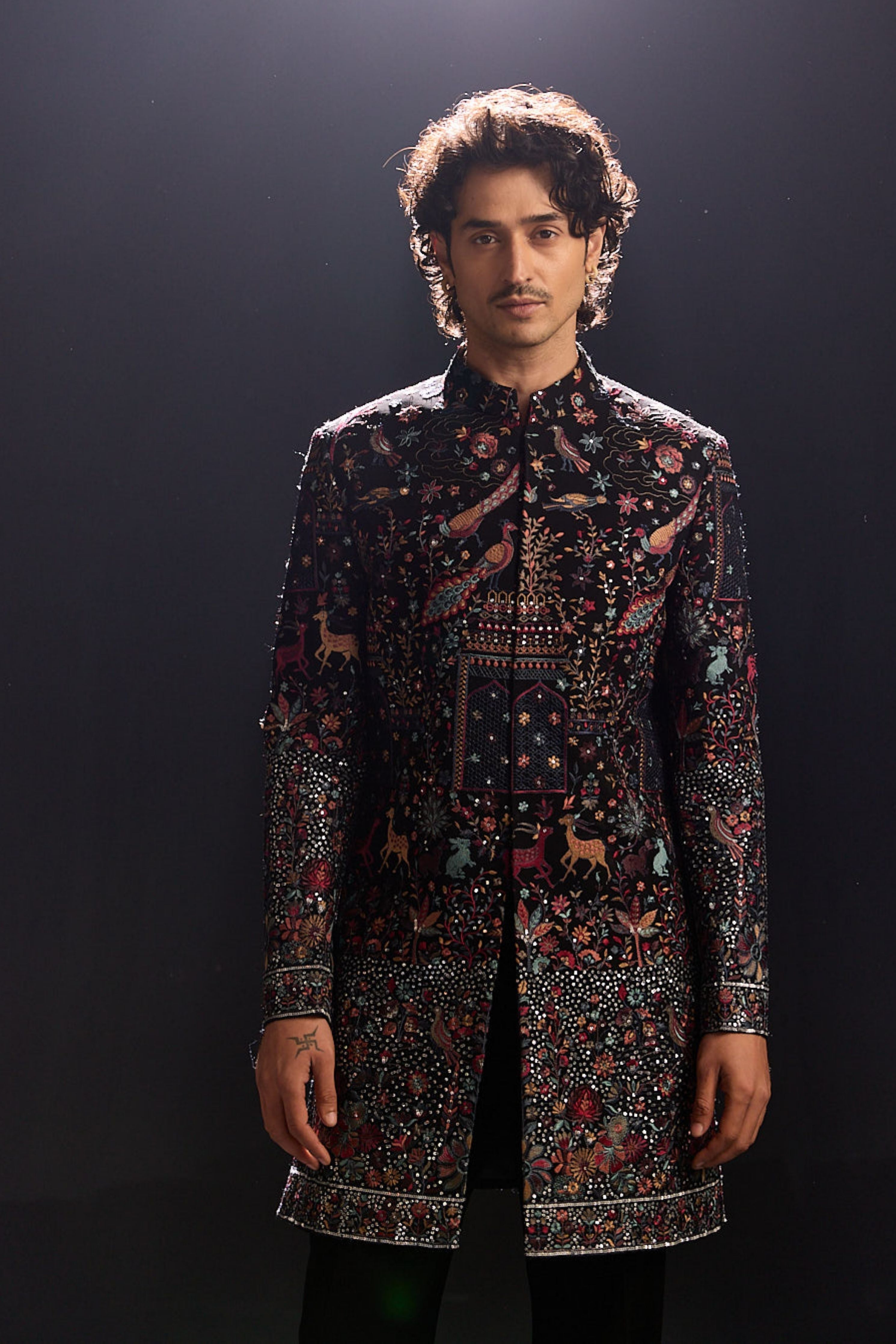 Black Indowestern Jacket Set