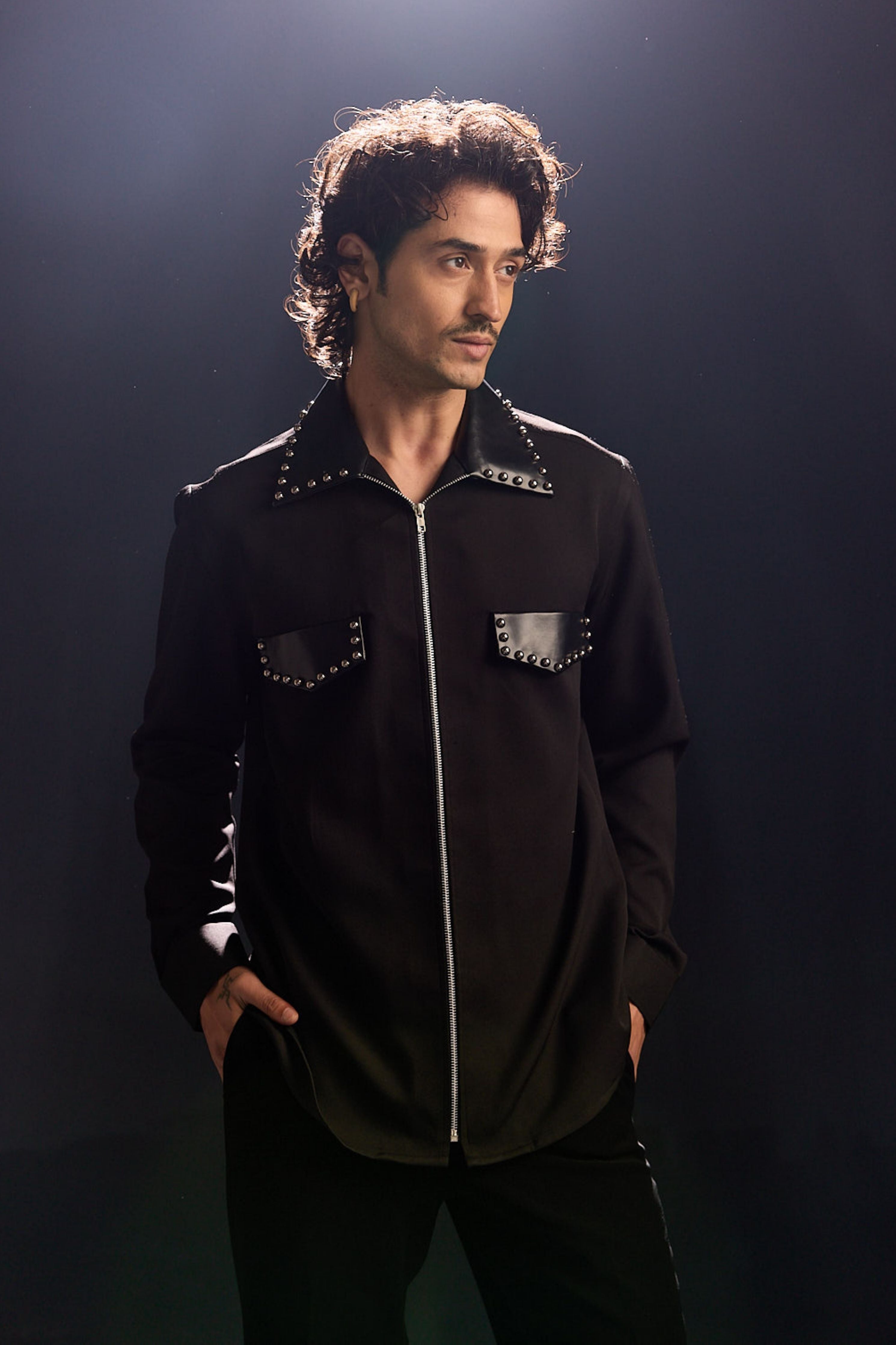 Black Intricate Embroidery Shirt