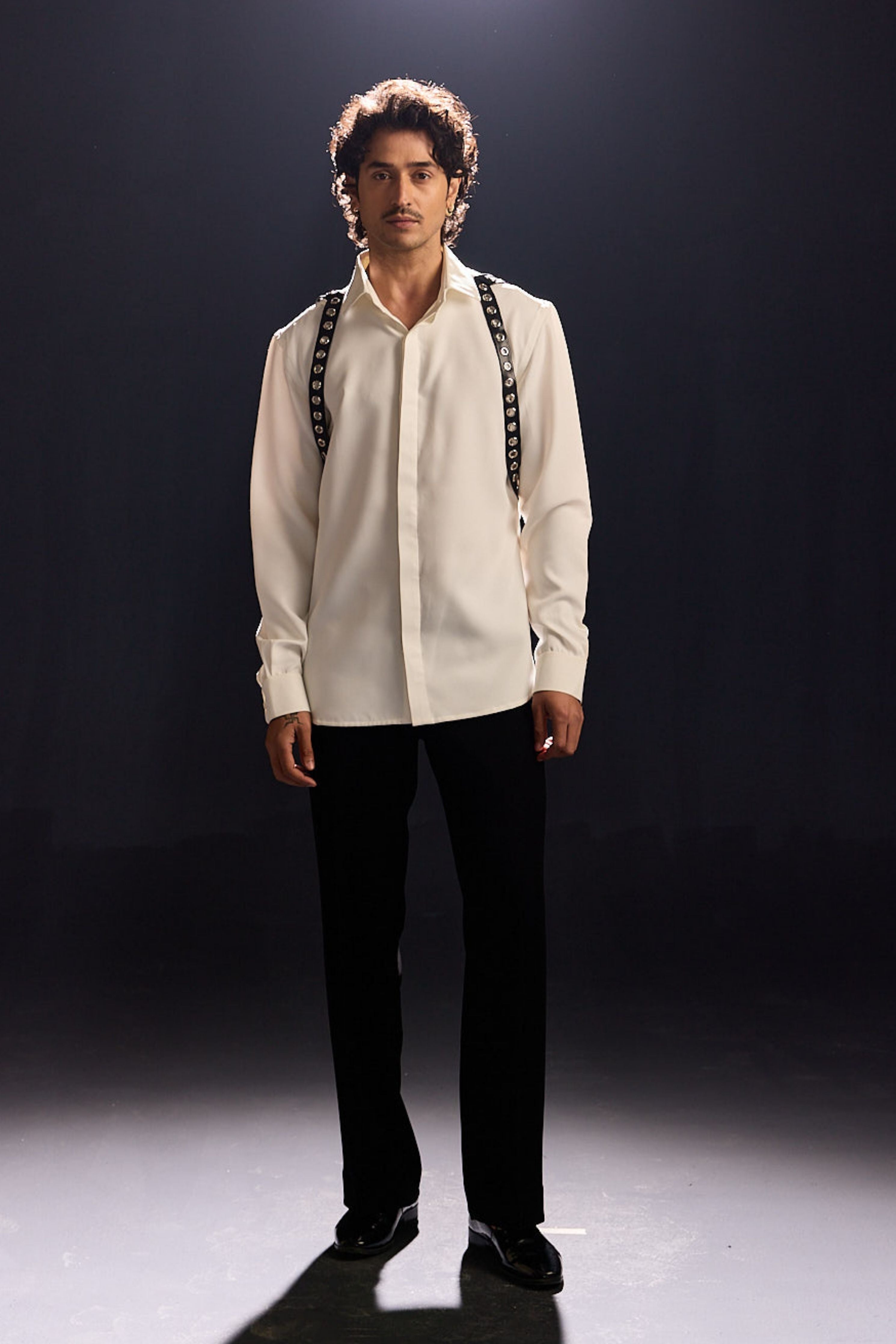 Black Leather Detailing Shirt
