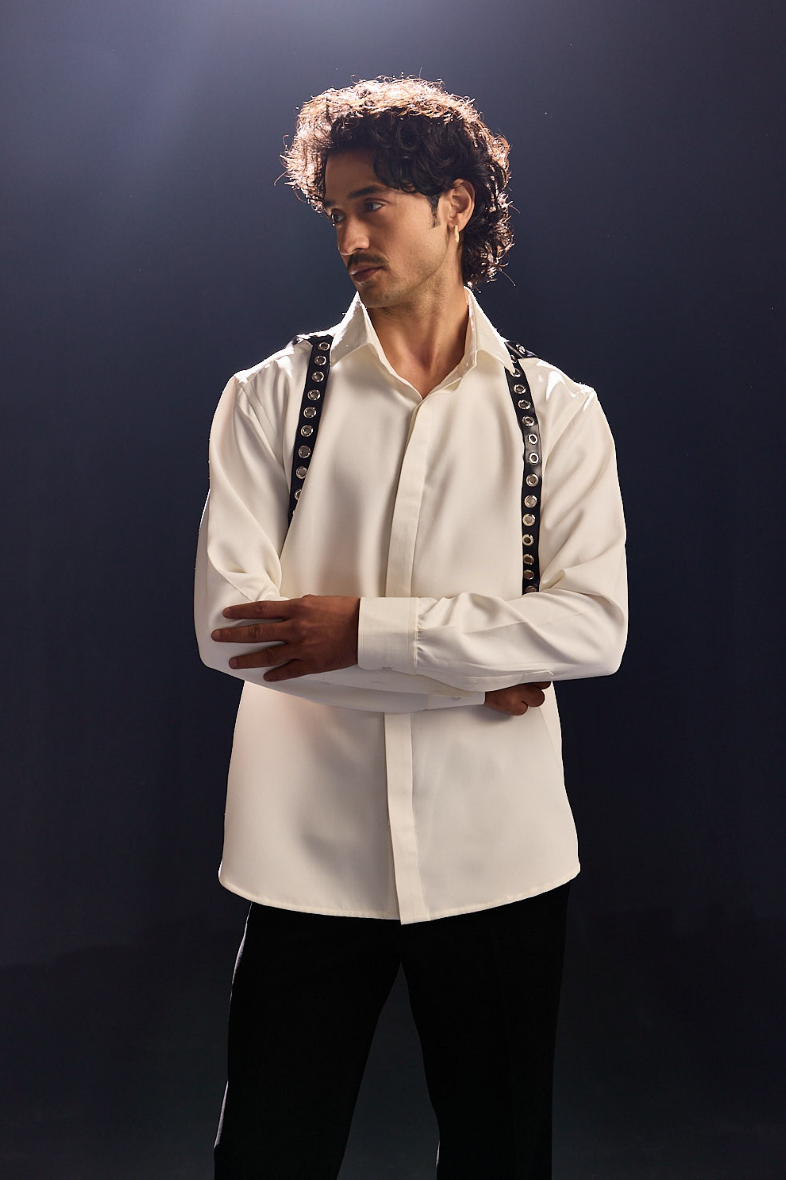 Black Leather Detailing Shirt