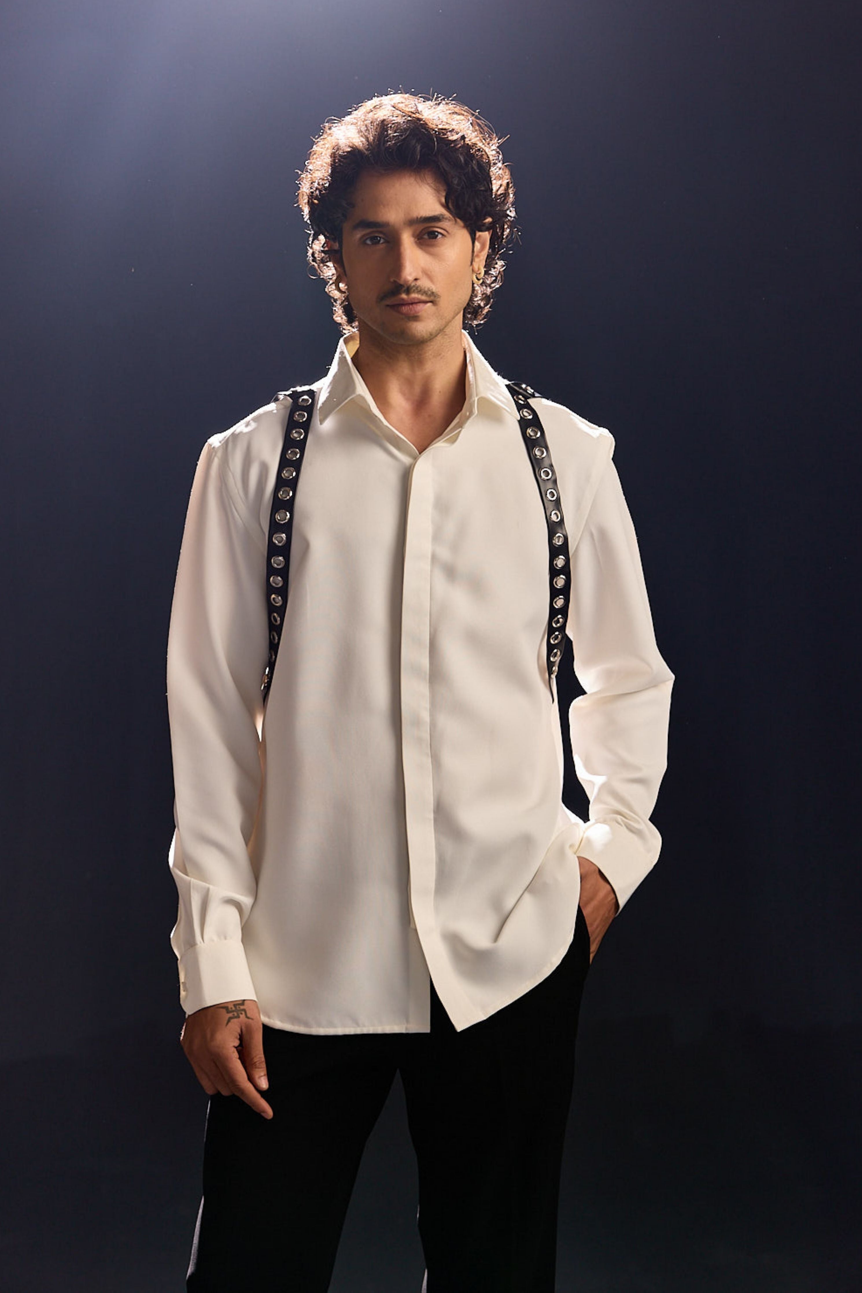 Black Leather Detailing Shirt
