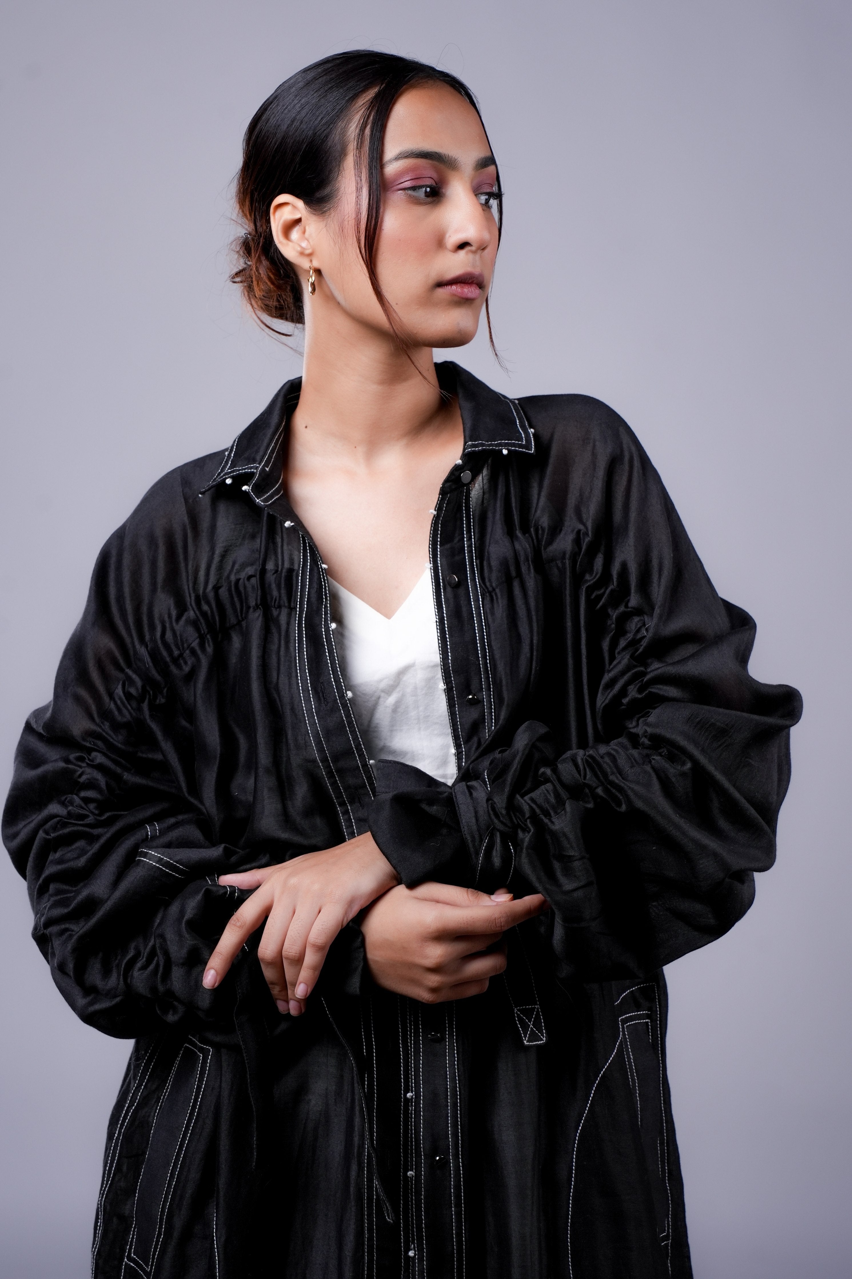 Black Robe Lapel Collar With Top