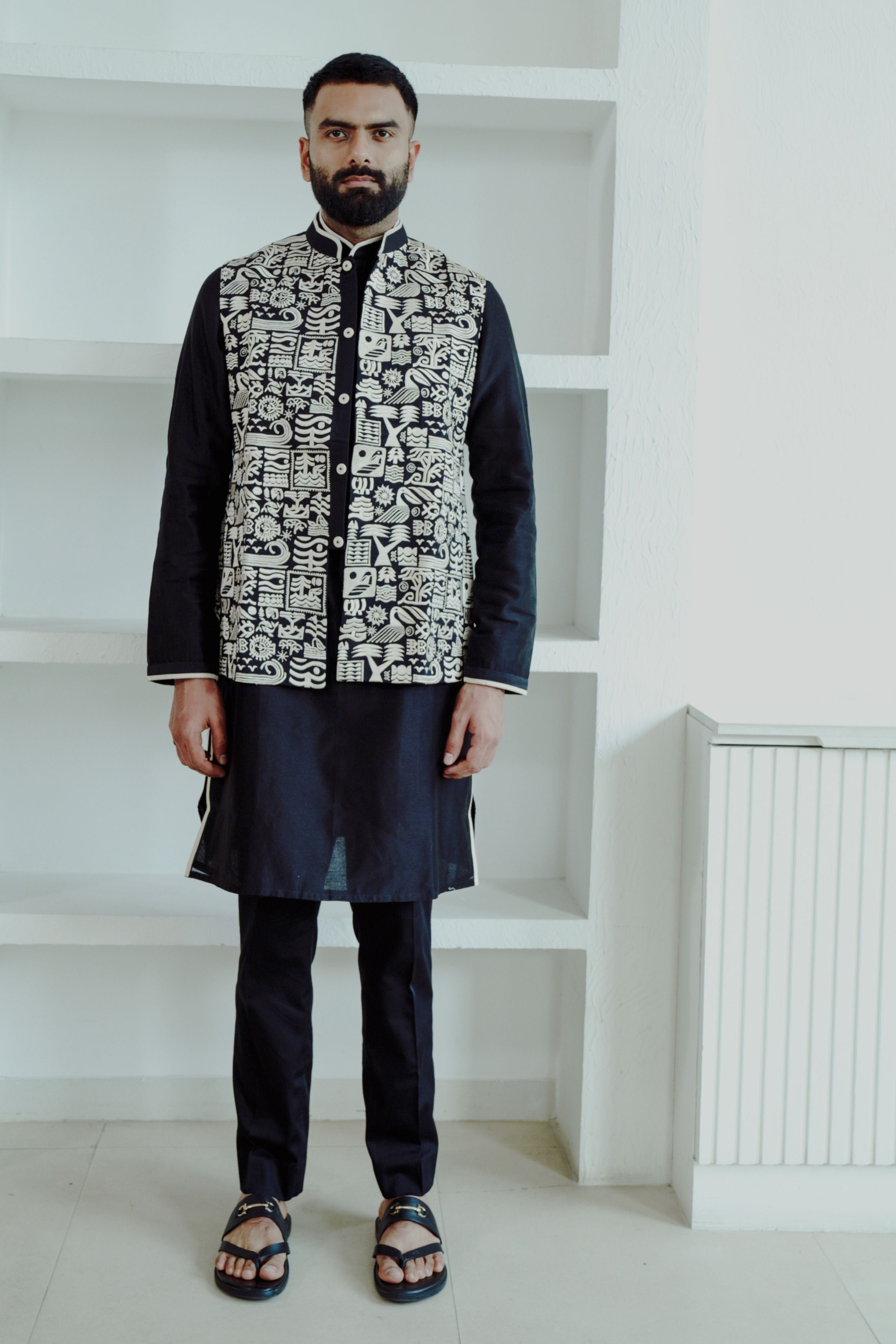 Black Stamps Kurta Set