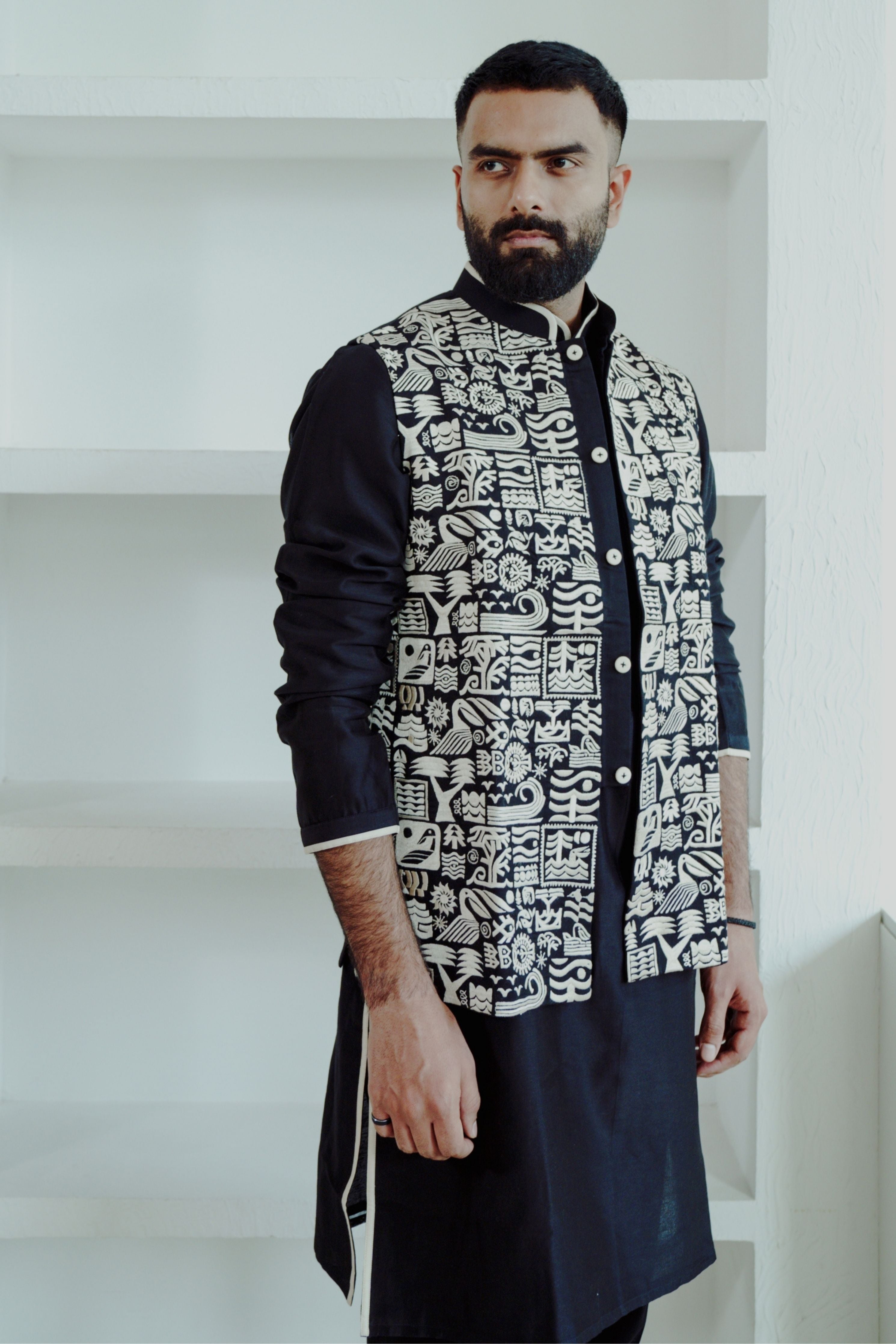 Black Stamps Kurta Set