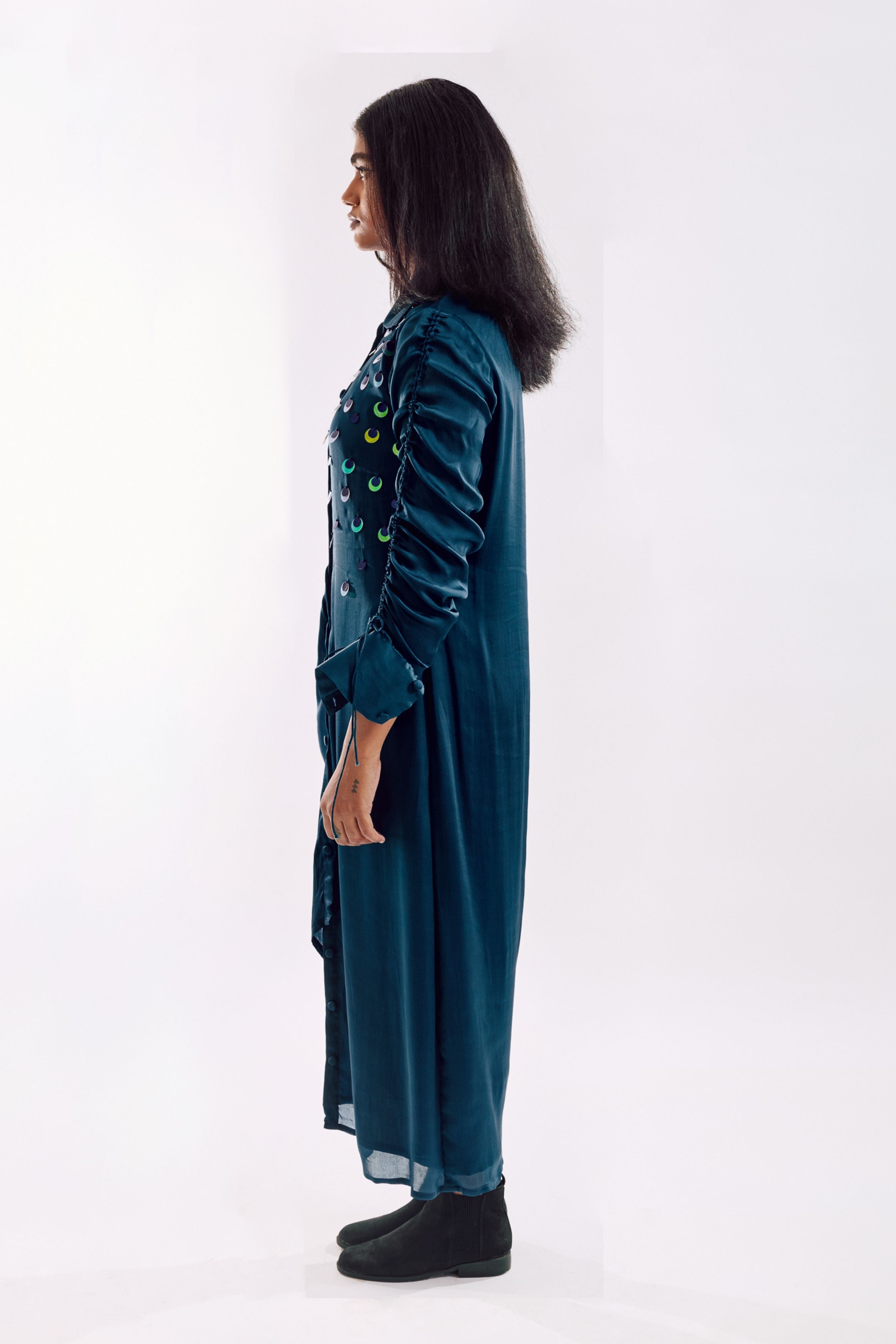 Blue Drapped Sequin Dress