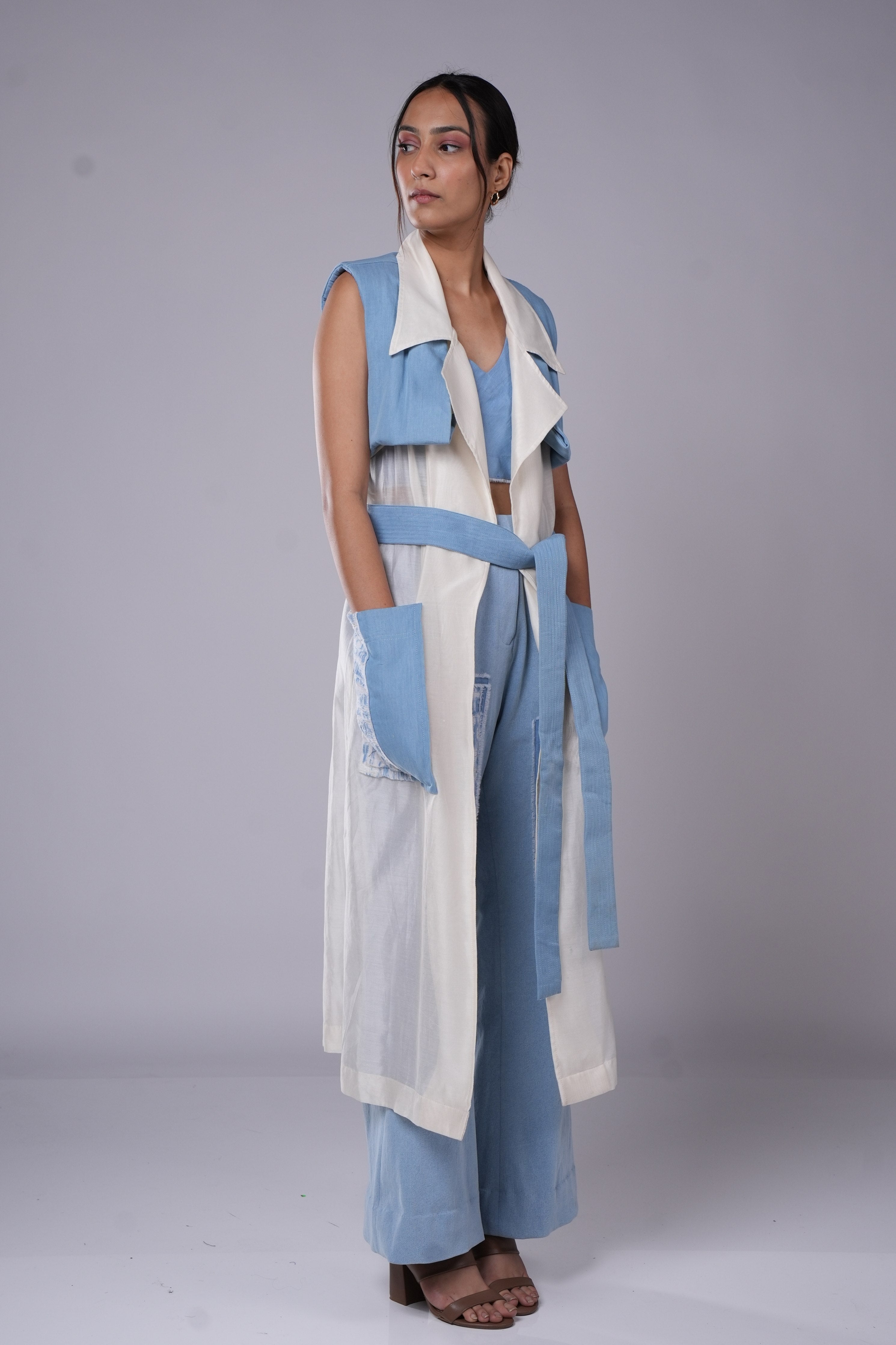 Blue Lapel Collar Overlap Co-Ord Set