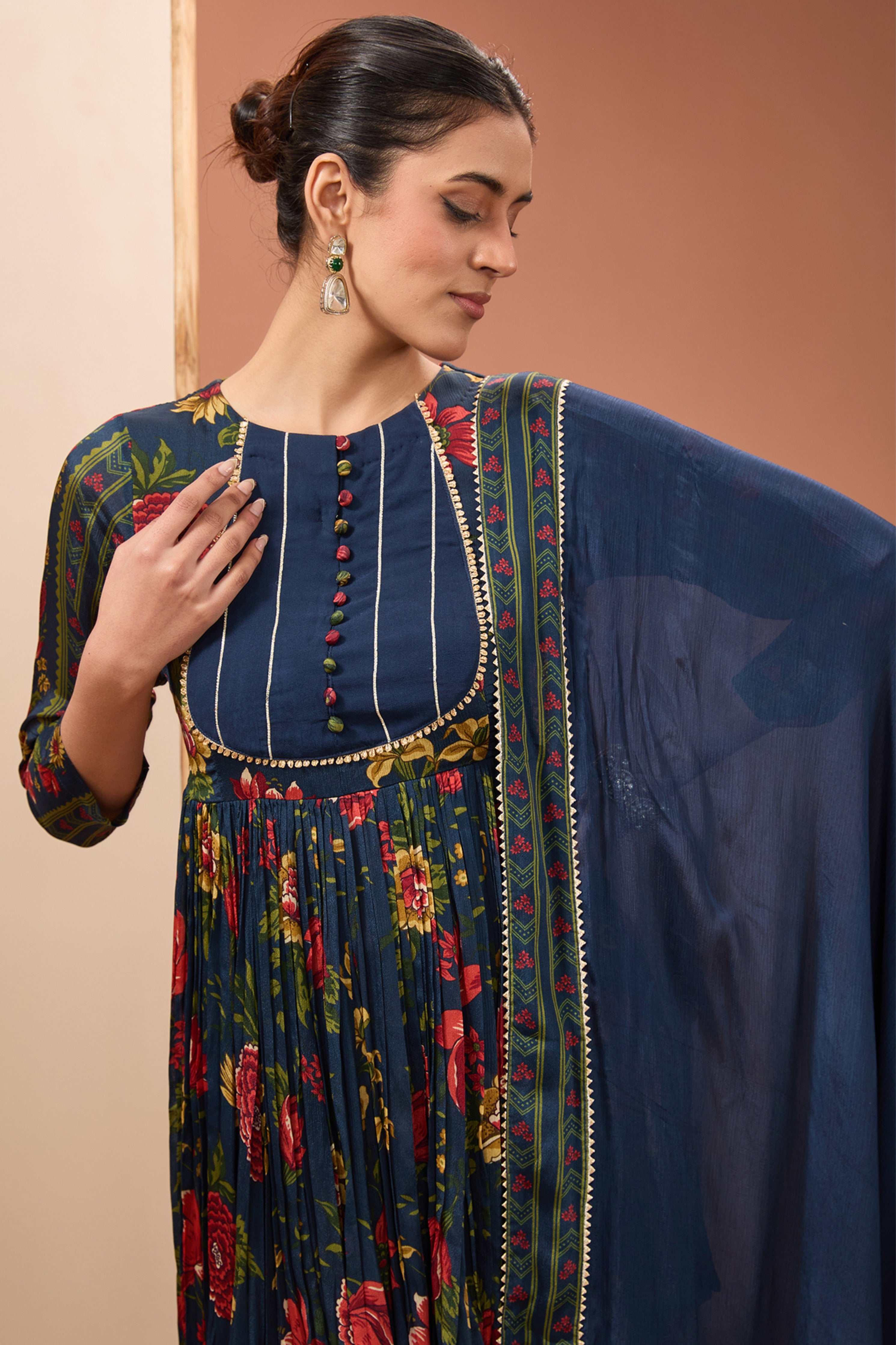 Blue Printed Full Sleeves Sharara Set