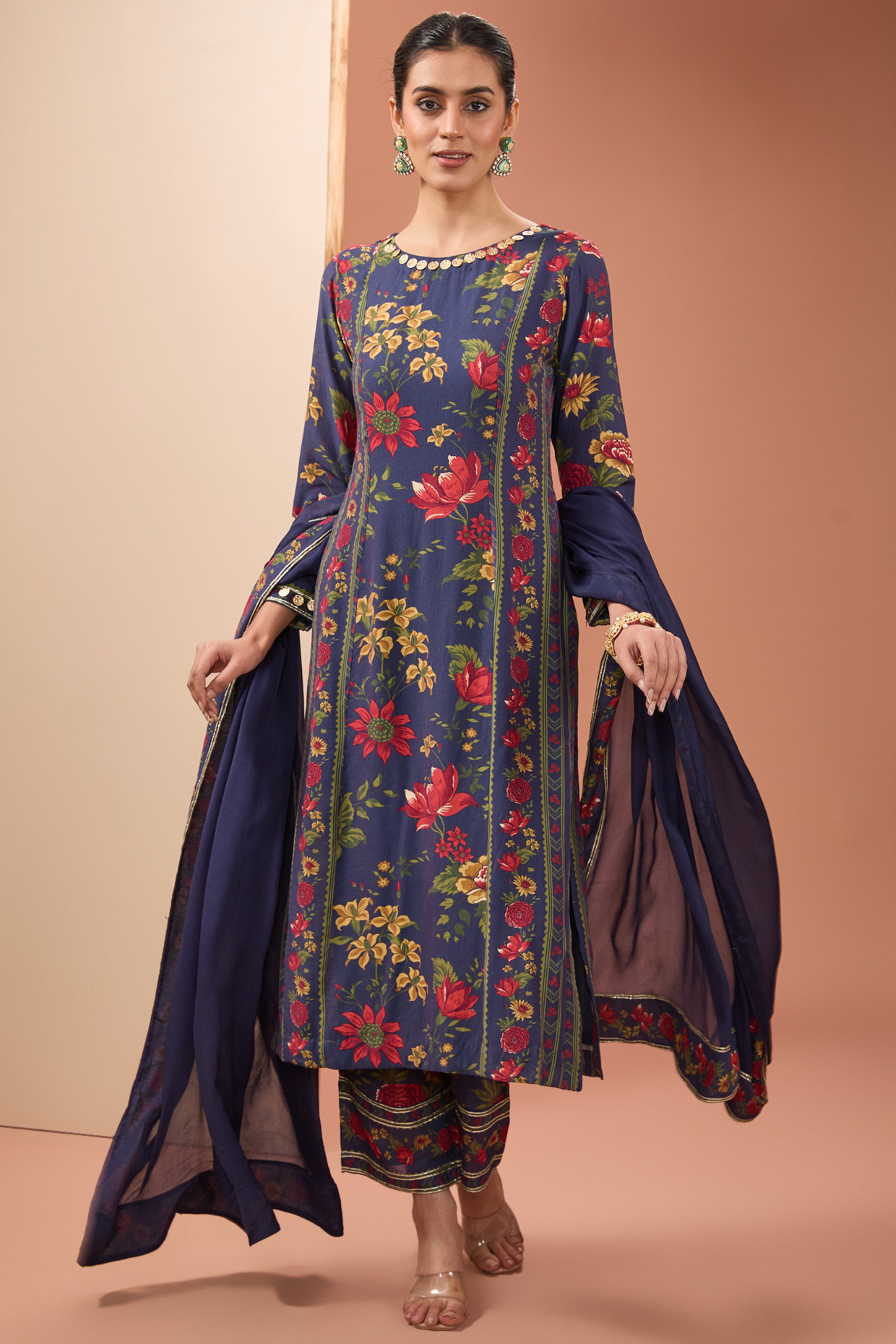 Blue Printed Kurta Set