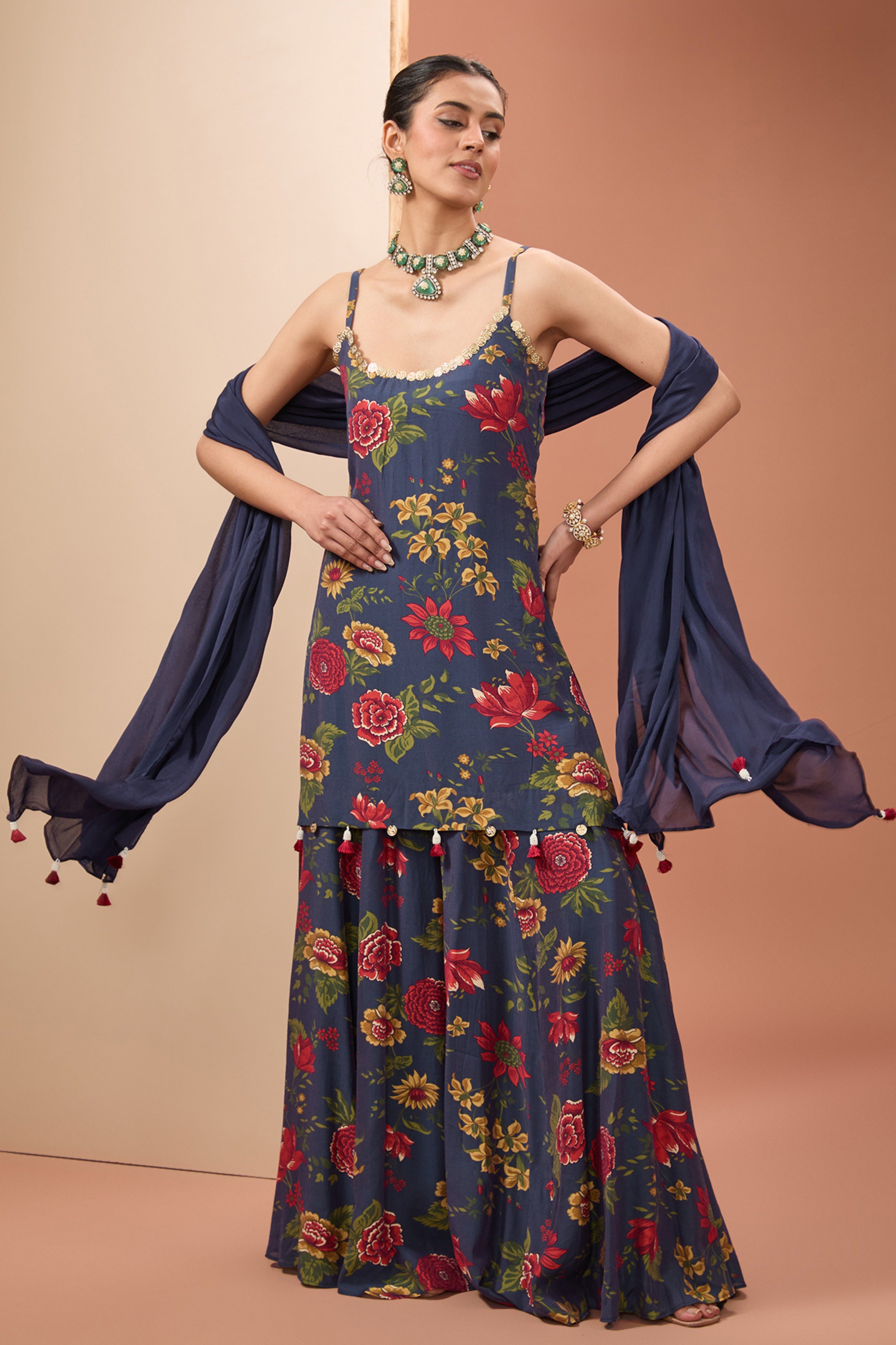 Blue Printed Sharara Set
