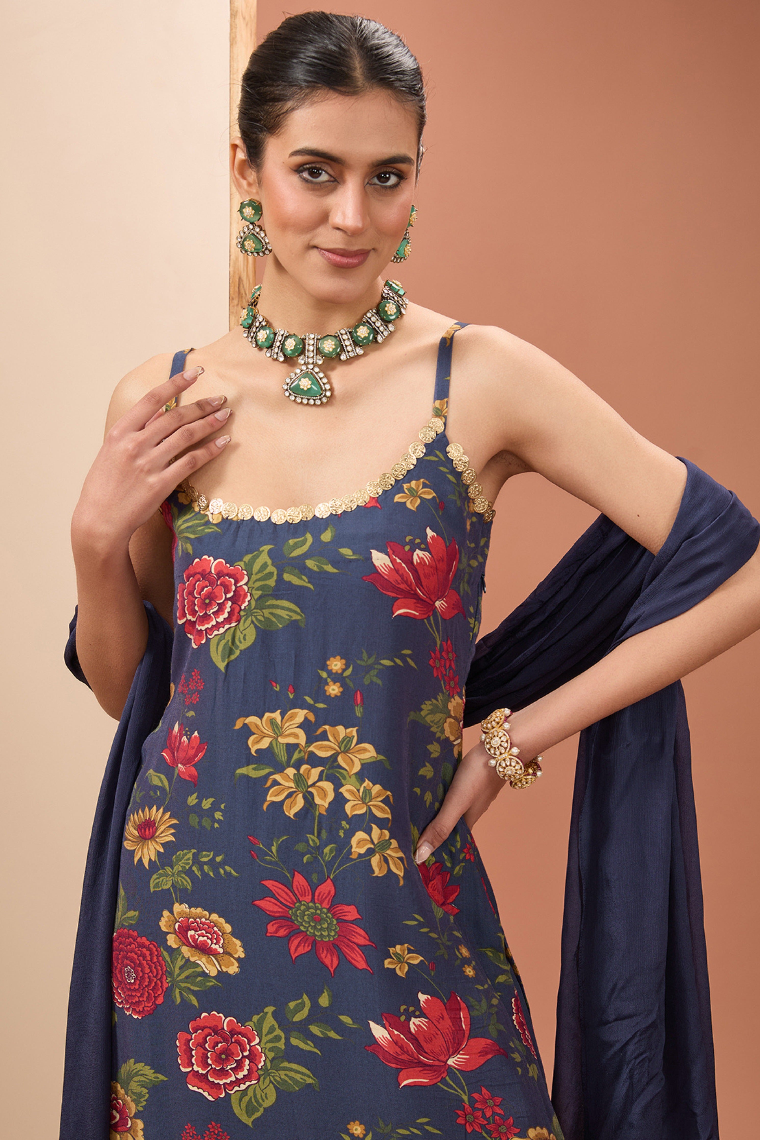 Blue Printed Sharara Set