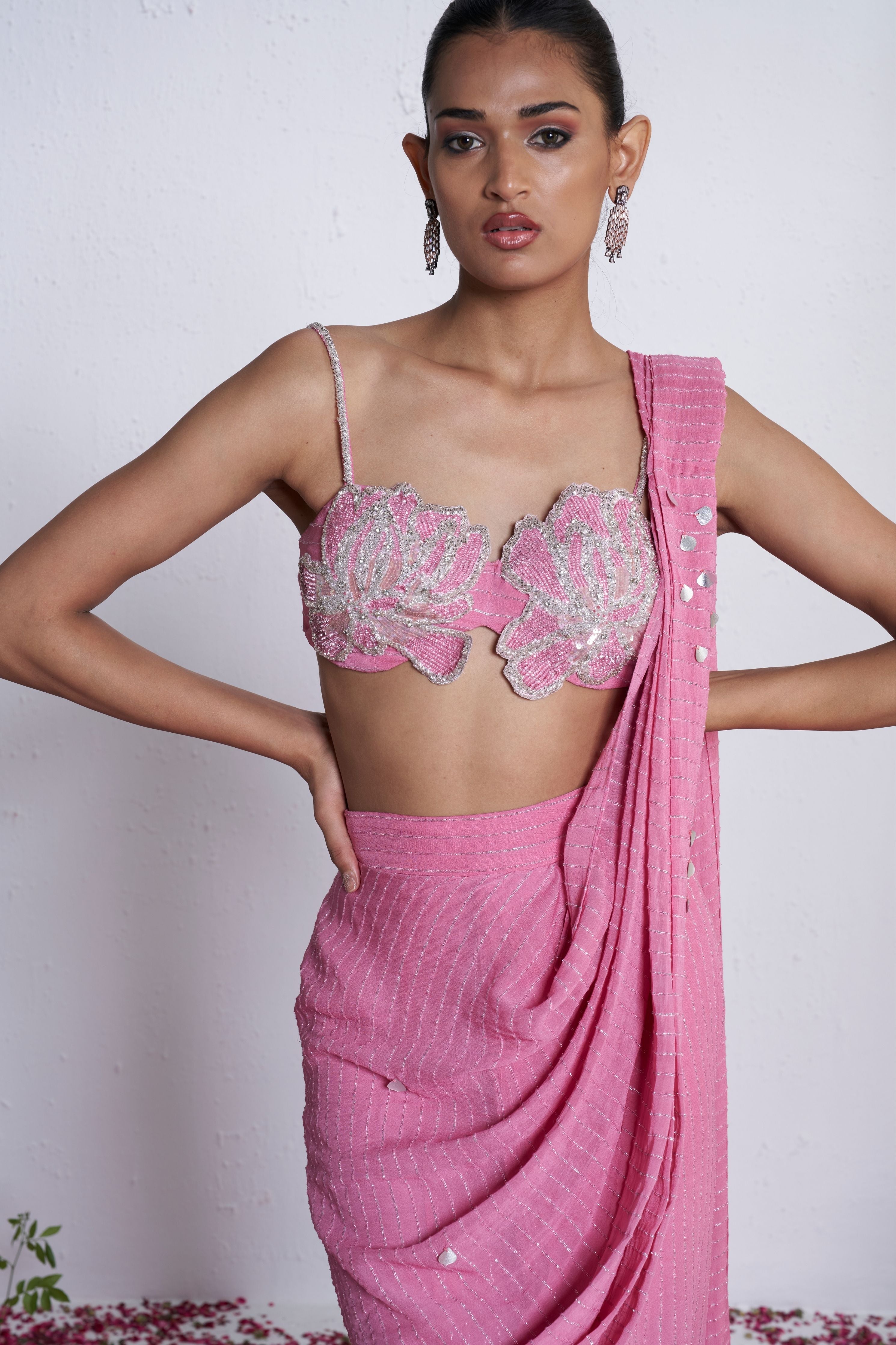 Blush Petals Draped Skirt set