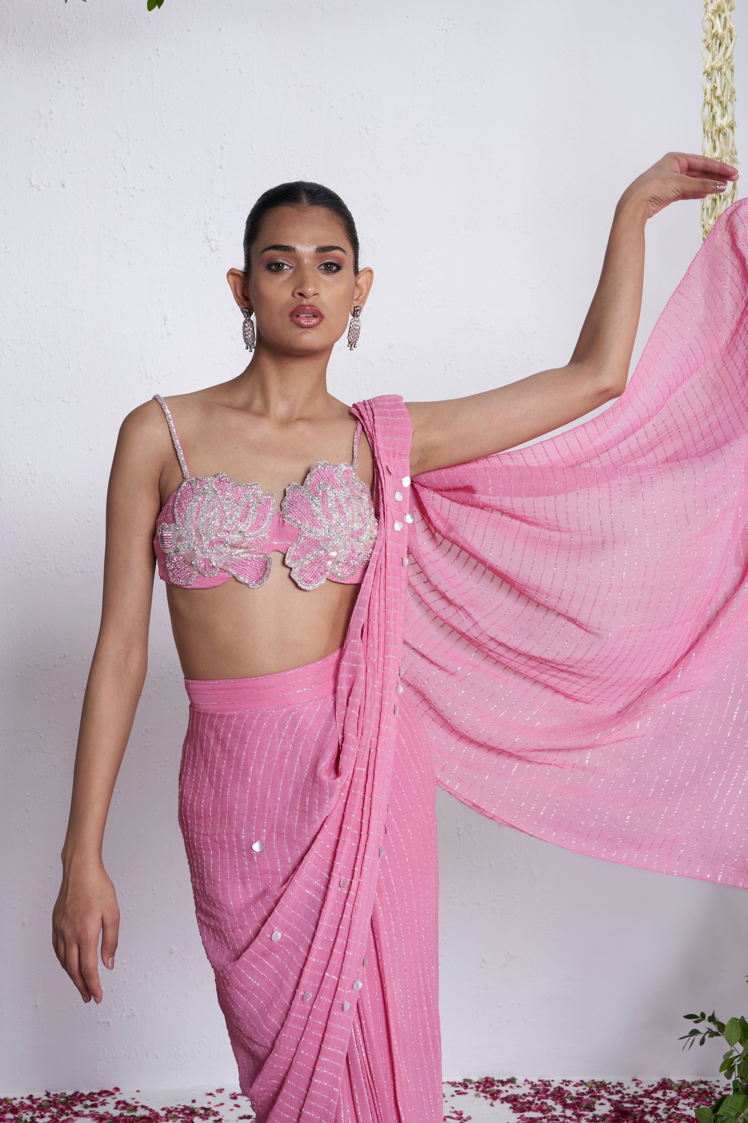 Blush Petals Draped Skirt set